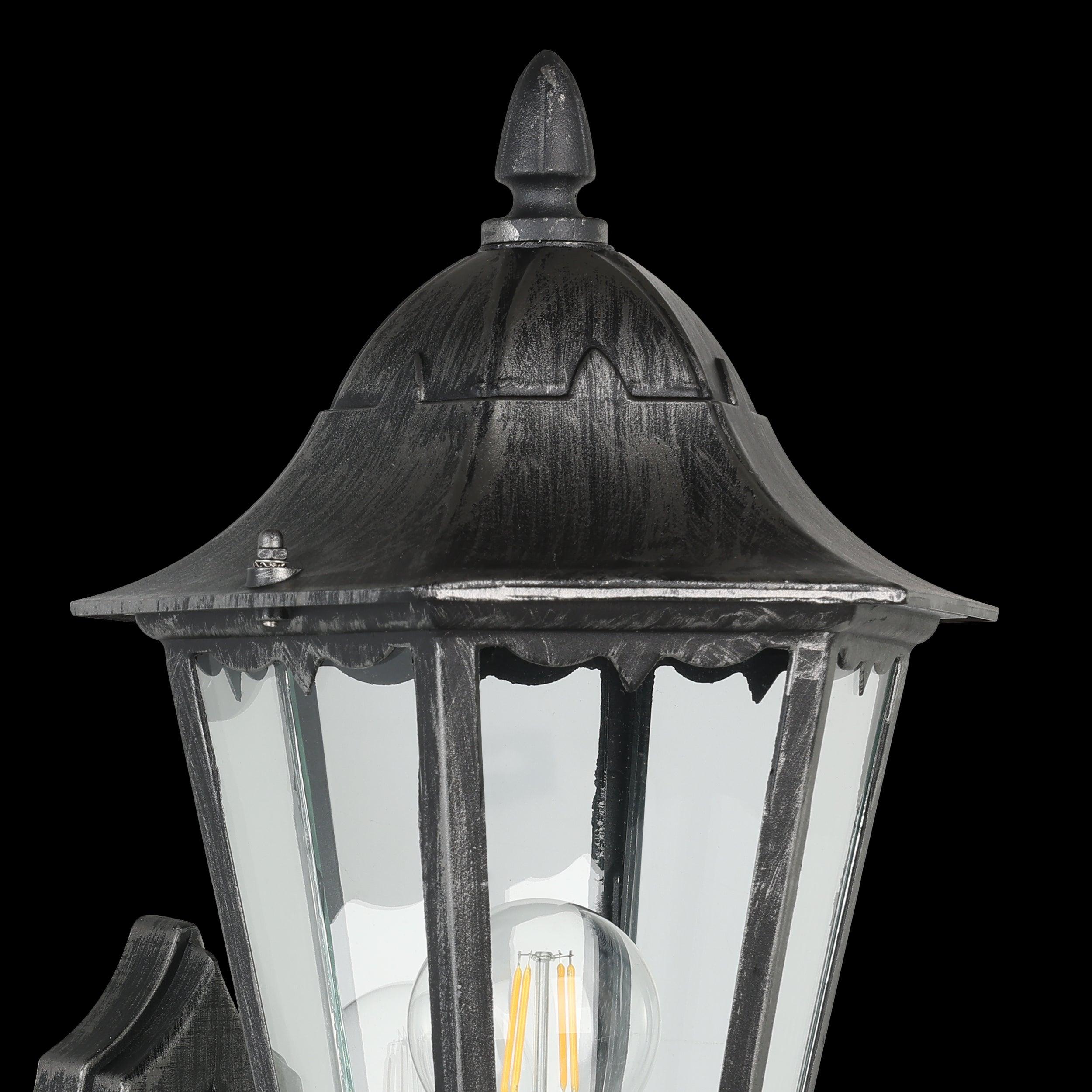 eglo navedo ip44 black silver pir upright lantern wall light hallway lighting
