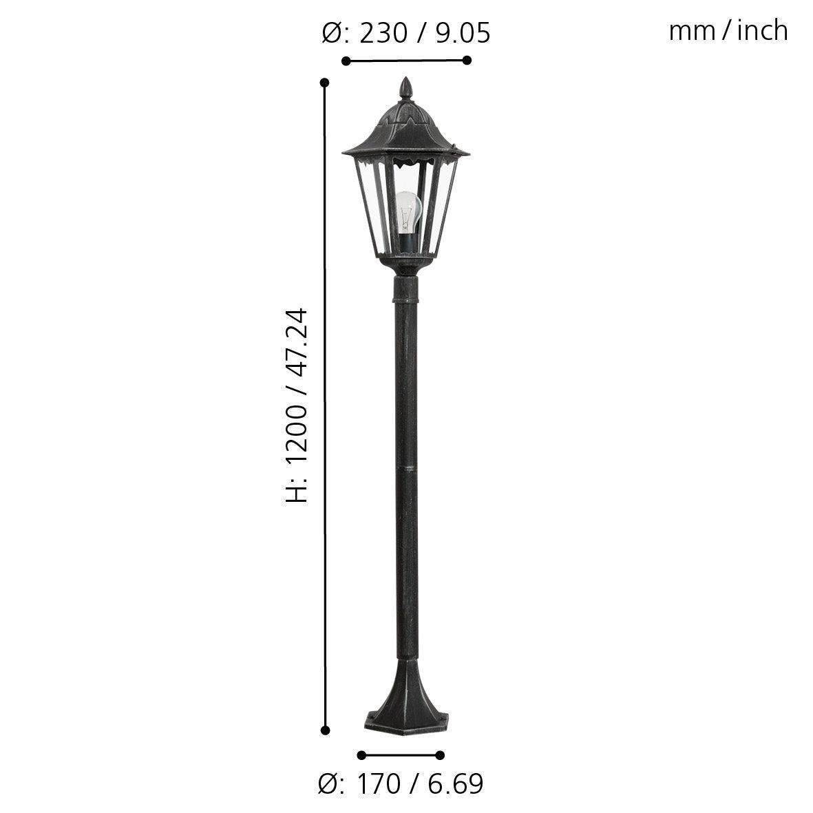 eglo navedo black silver bollard pathway outdoor ip44 light living room close up