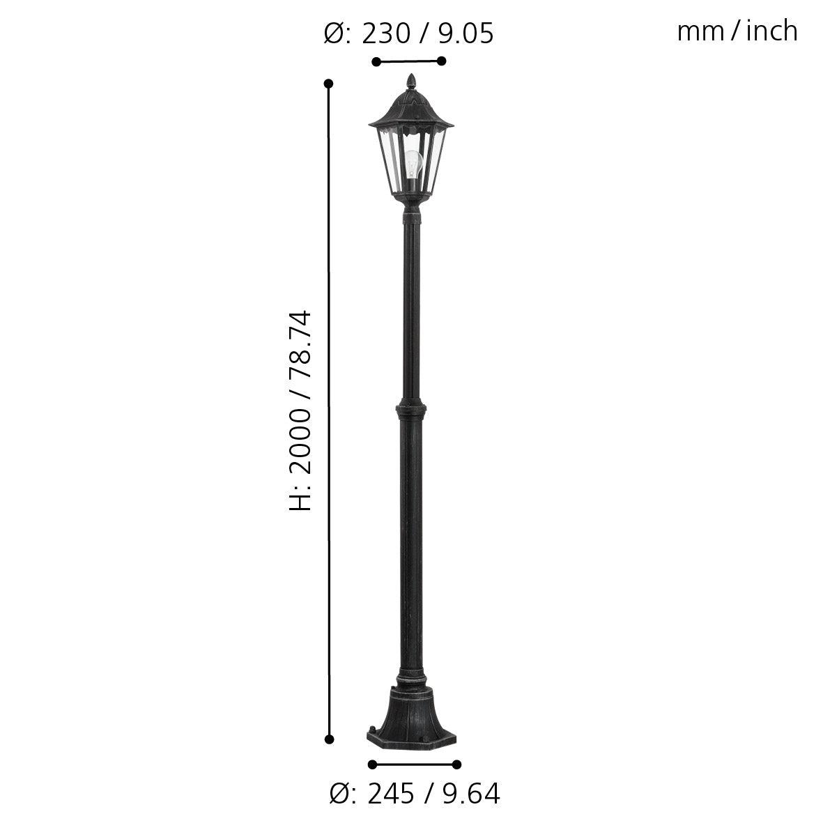 eglo navedo black silver lamp post pathway outdoor ip44 light 200cm living room close up