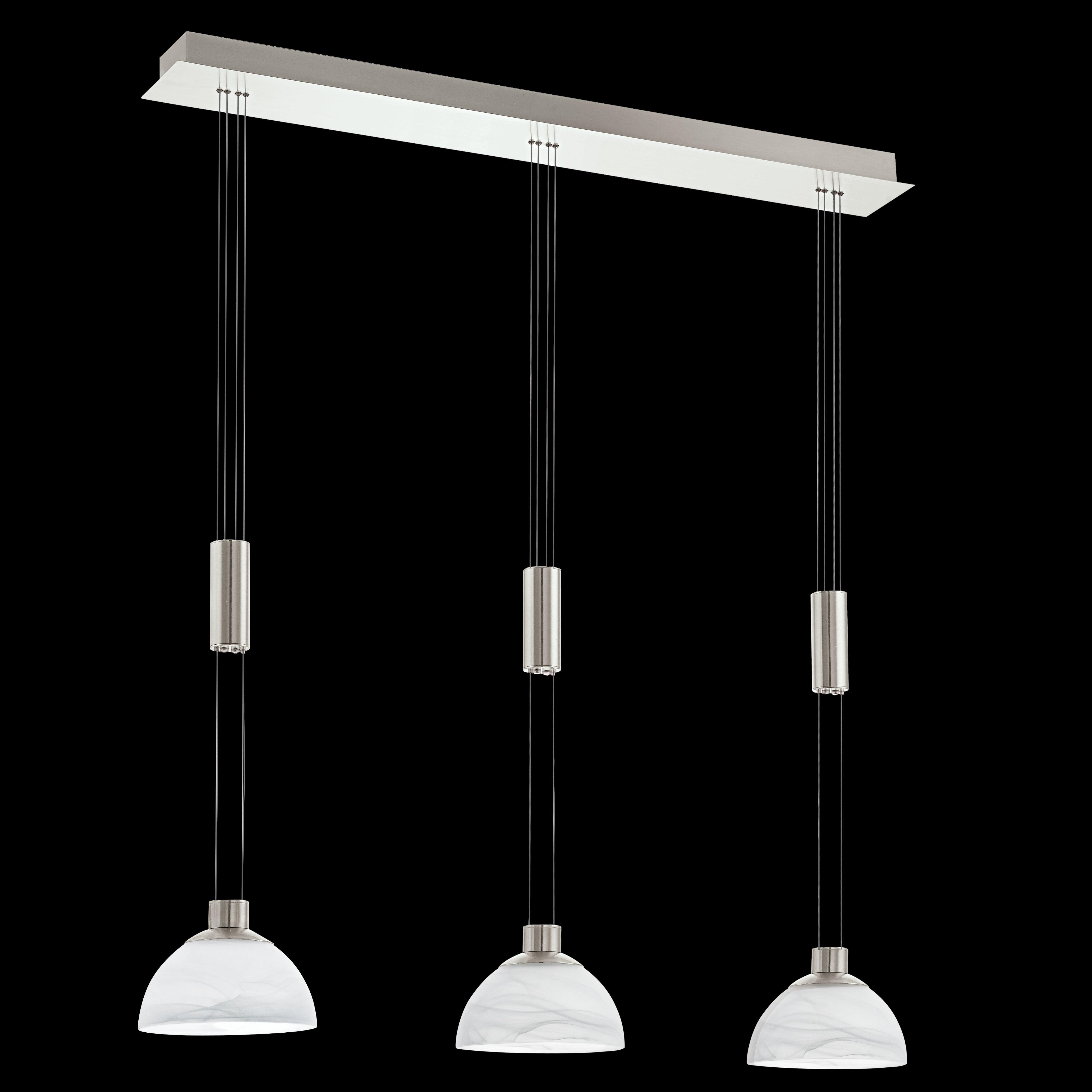 eglo montefio 3 light led bar nickel pendant alabaster glass shades living room close up