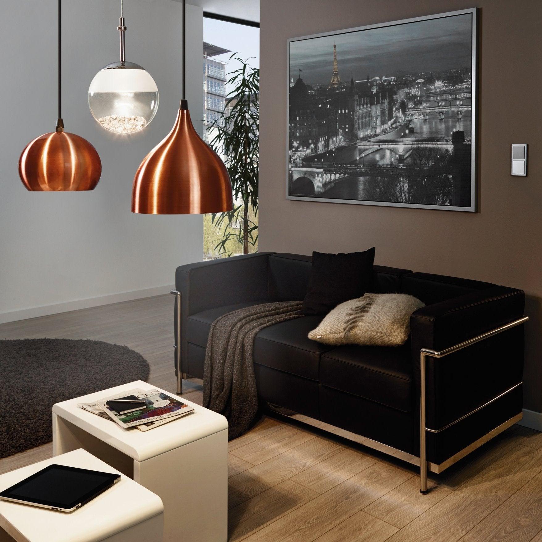 eglo montefio 1 led chrome pendant with spherical glass shade living room image