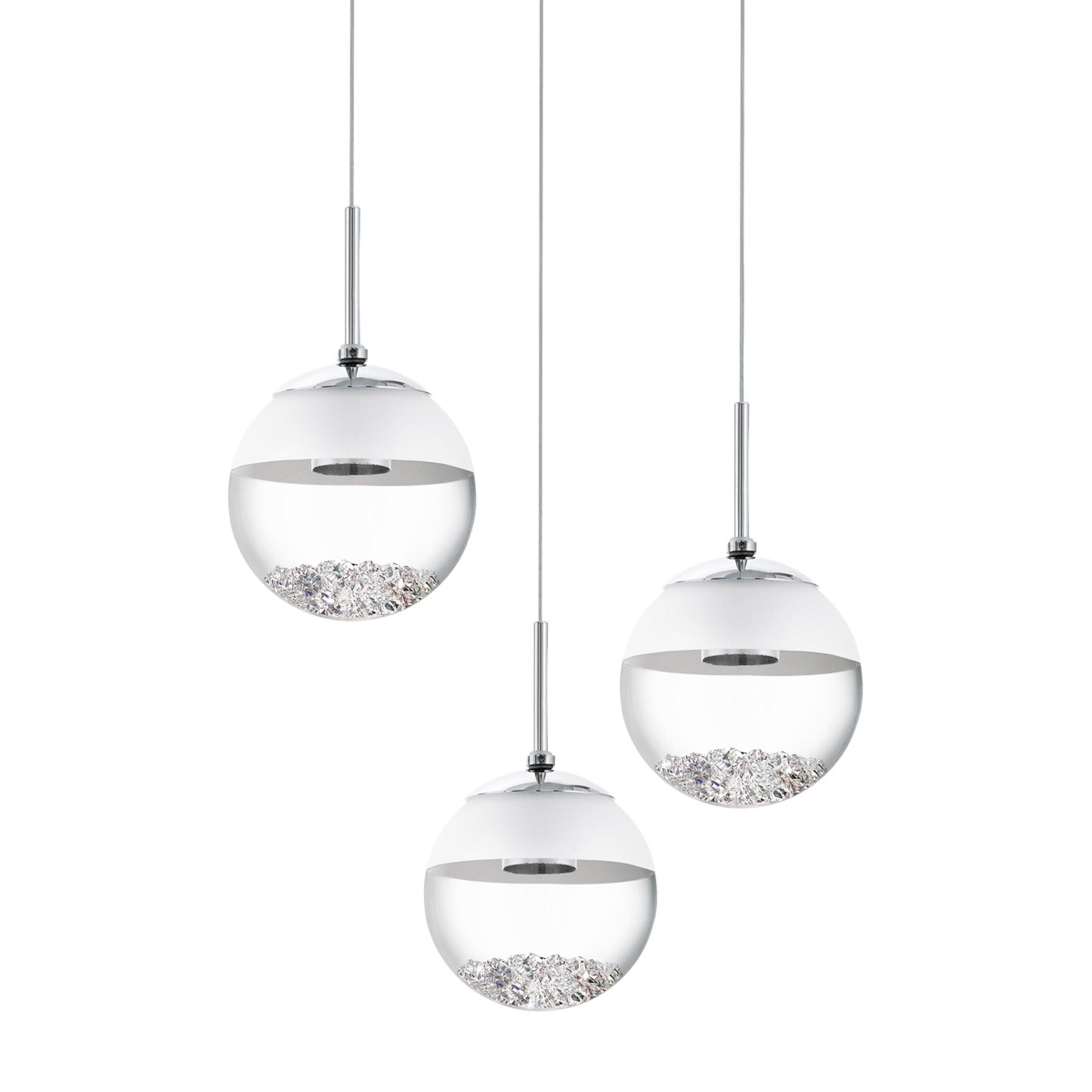 eglo montefio 1 3 light led chrome pendant spherical glass shades kitchen lighting