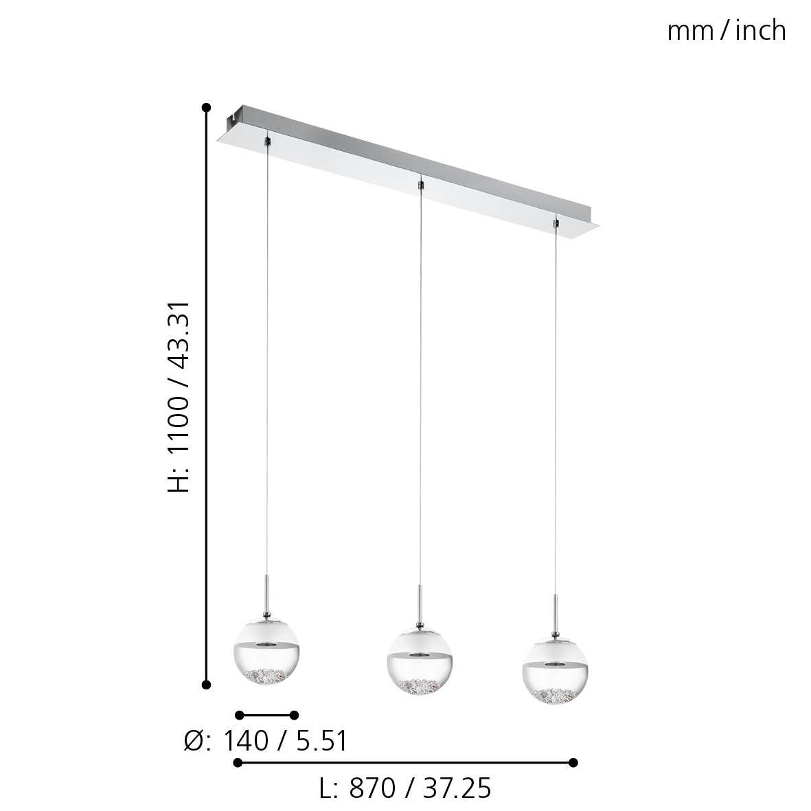 eglo montefio 1 3 light led chrome bar pendant spherical glass shades kitchen lighting