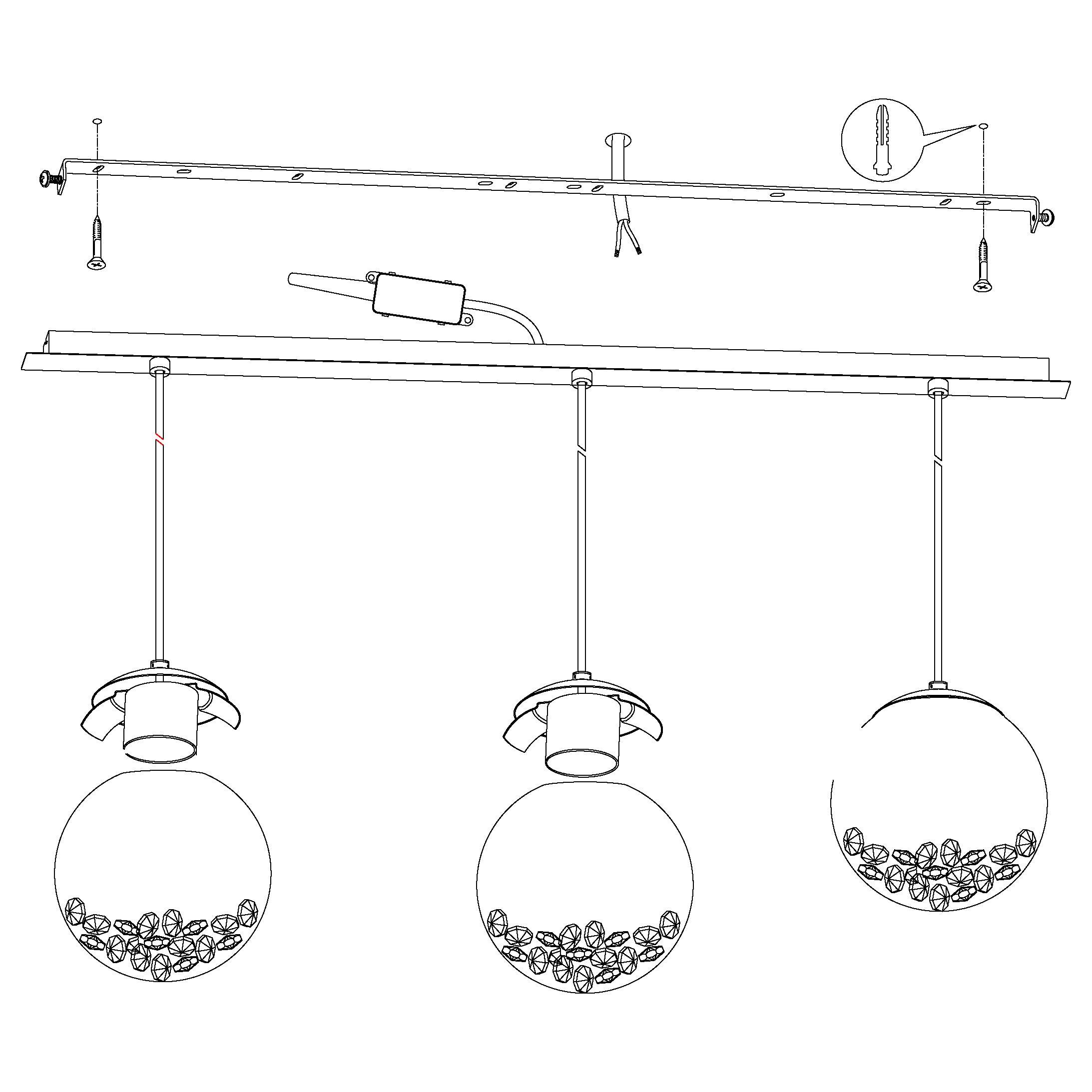 eglo montefio 1 3 light led chrome bar pendant spherical glass shades hallway lighting
