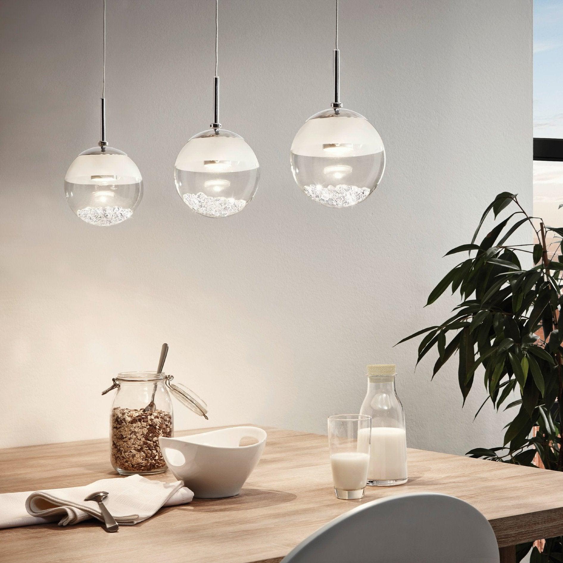 eglo montefio 1 3 light led chrome bar pendant spherical glass shades living room image
