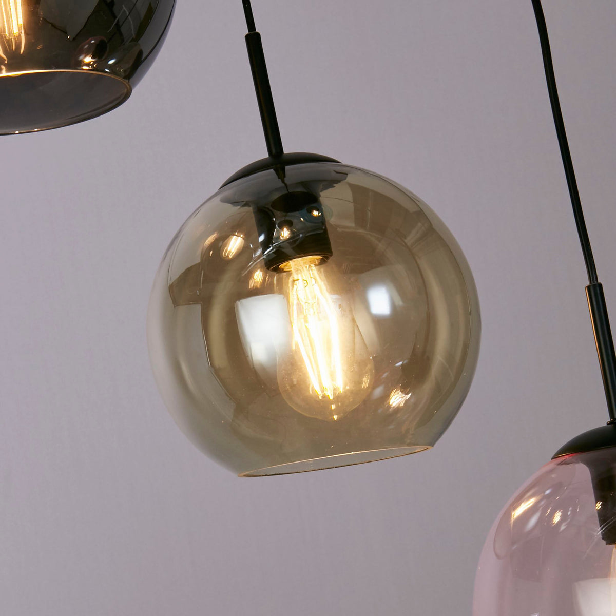 Searchlight Mardi Gras II 5 Light Multi-Drop Black Pendant - Coloured Glass Shades-warehouse-180926