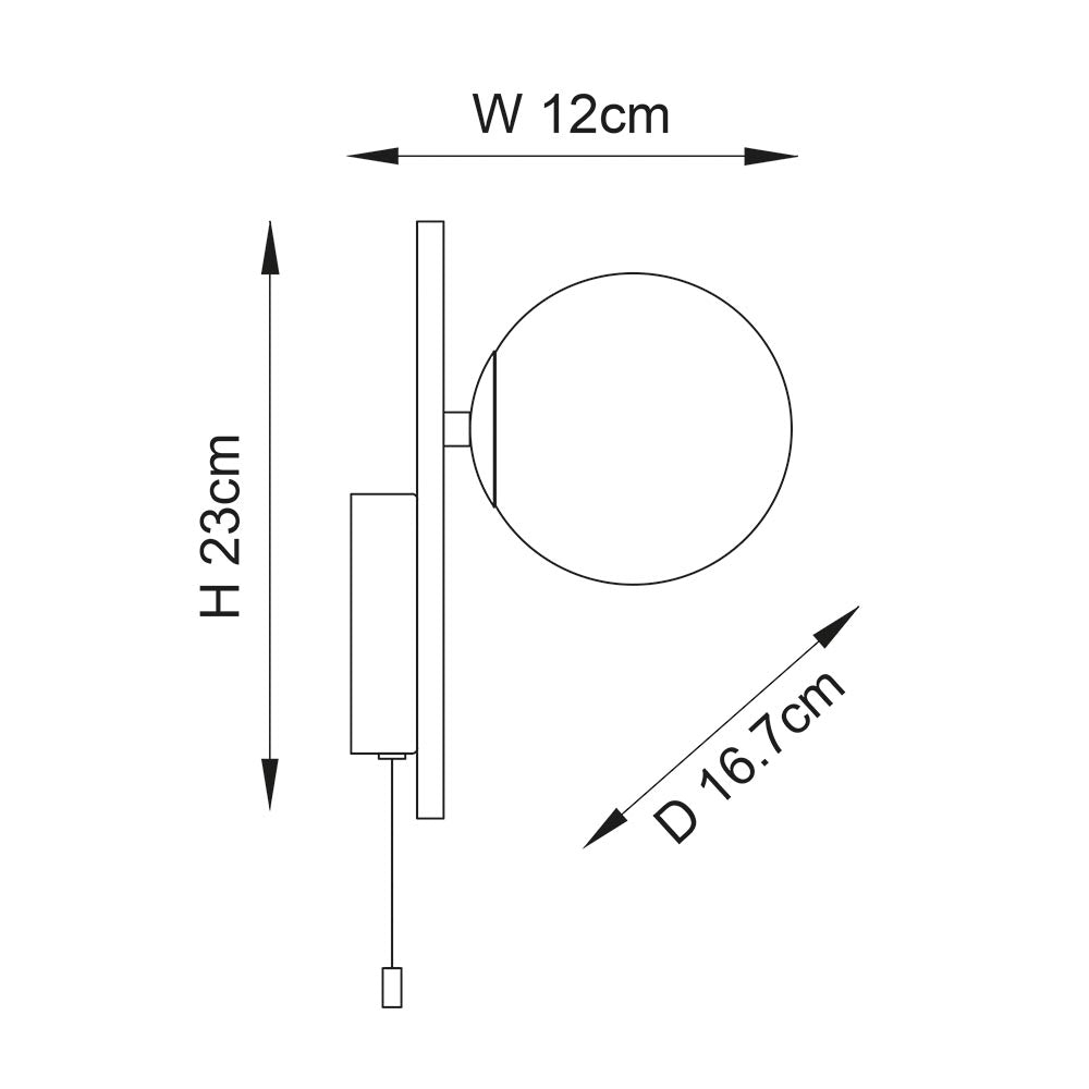 Pendle Black & Opal Glass Bathroom Wall Light - Pull Cord