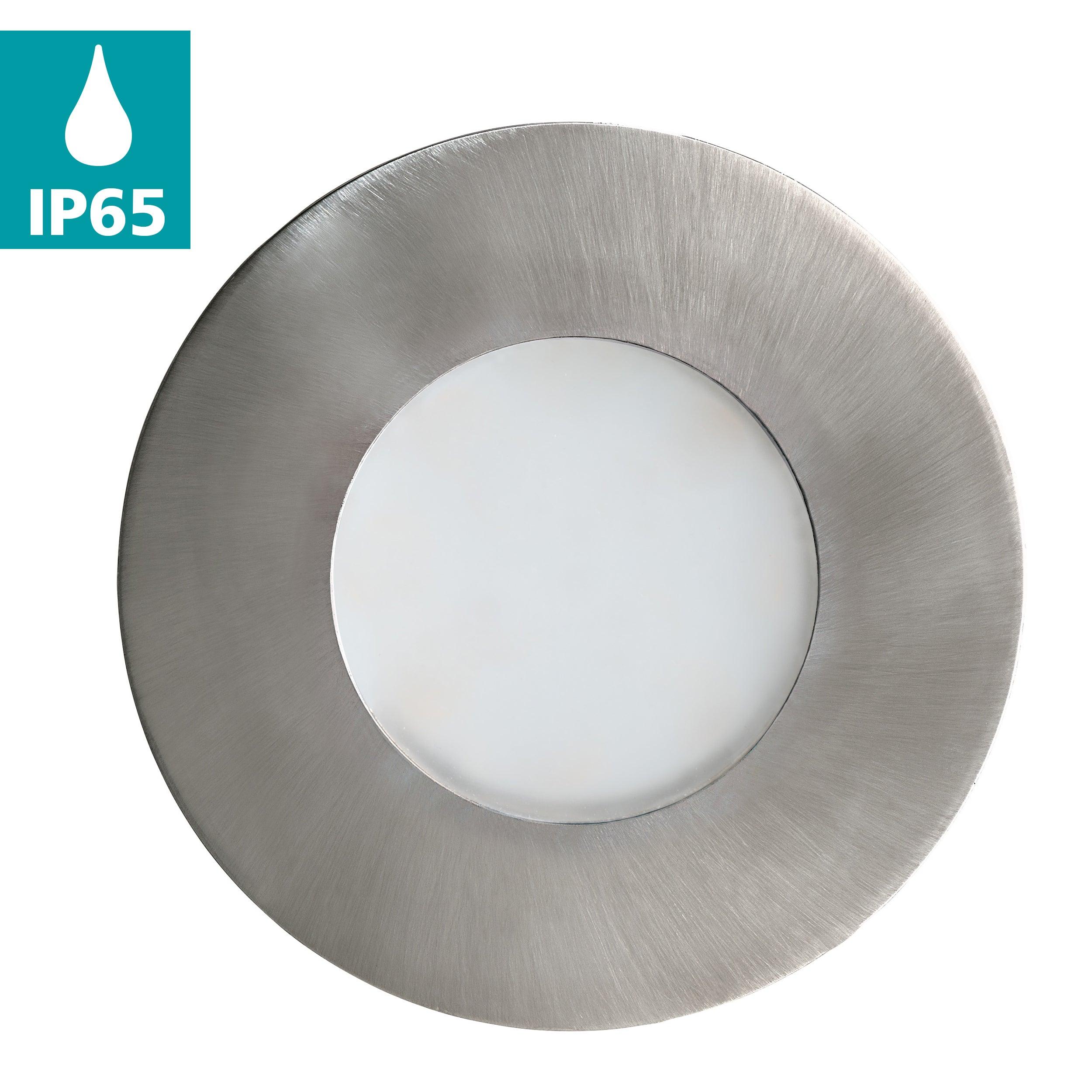 eglo margo led silver round recessed ground uplighter living room close up