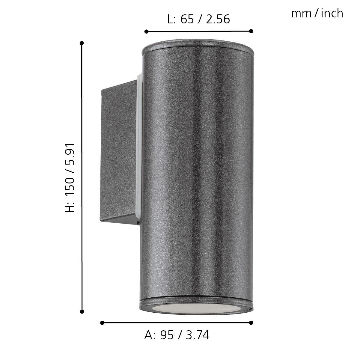 eglo riga grey ip44 down outdoor wall light living room close up