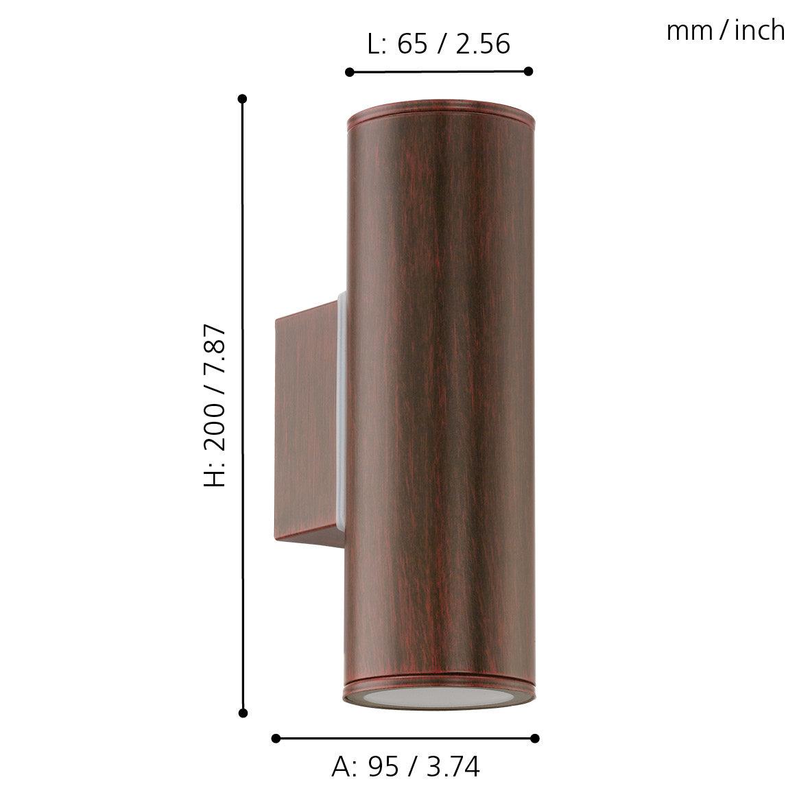 eglo riga brown ip44 up down outdoor wall light living room close up