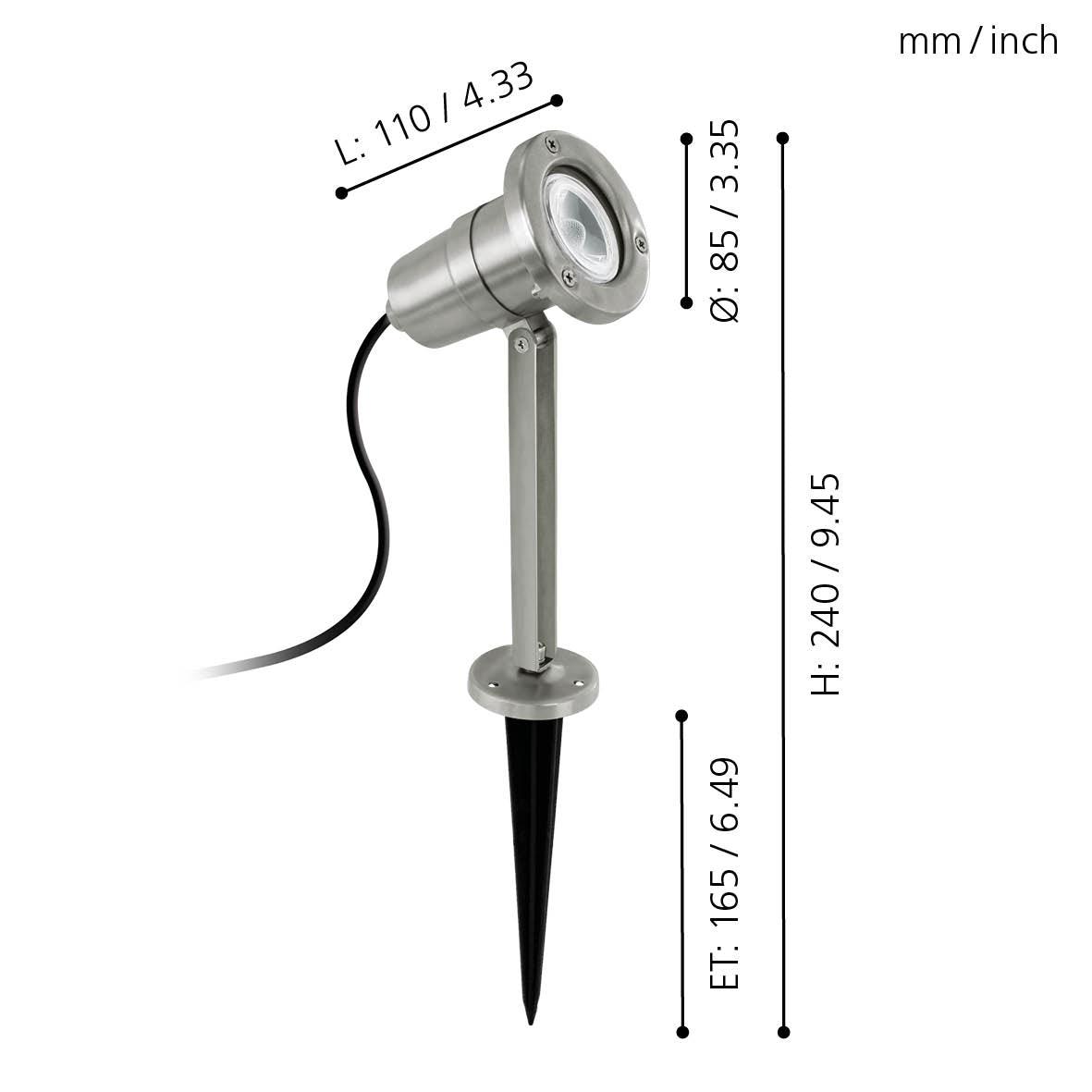 eglo nema ip54 silver ground spike garden light living room close up