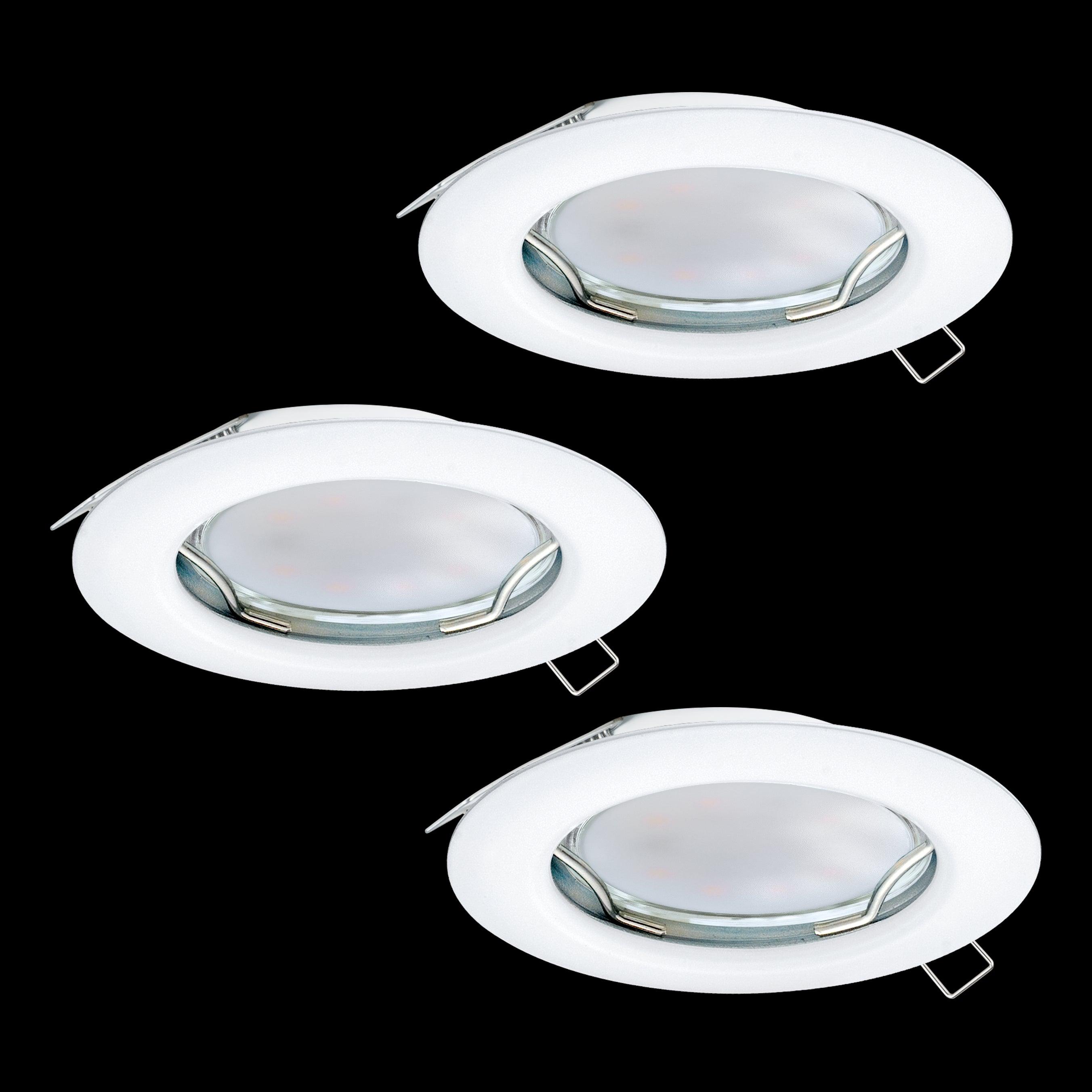 eglo peneto set of 3 white recessed downlights 7 8cm living room close up