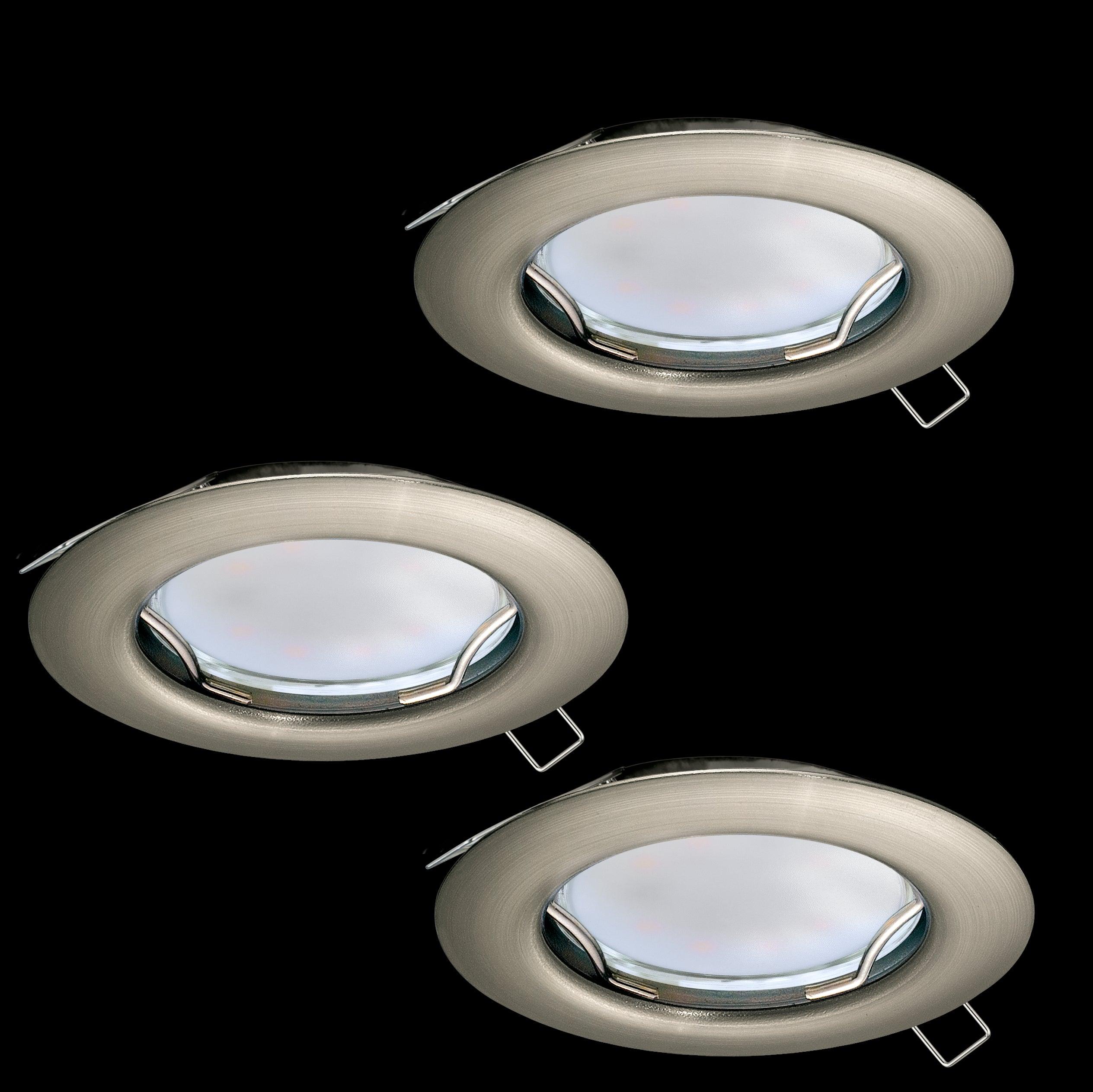 eglo peneto set of 3 nickel recessed downlights 7 8cm living room close up