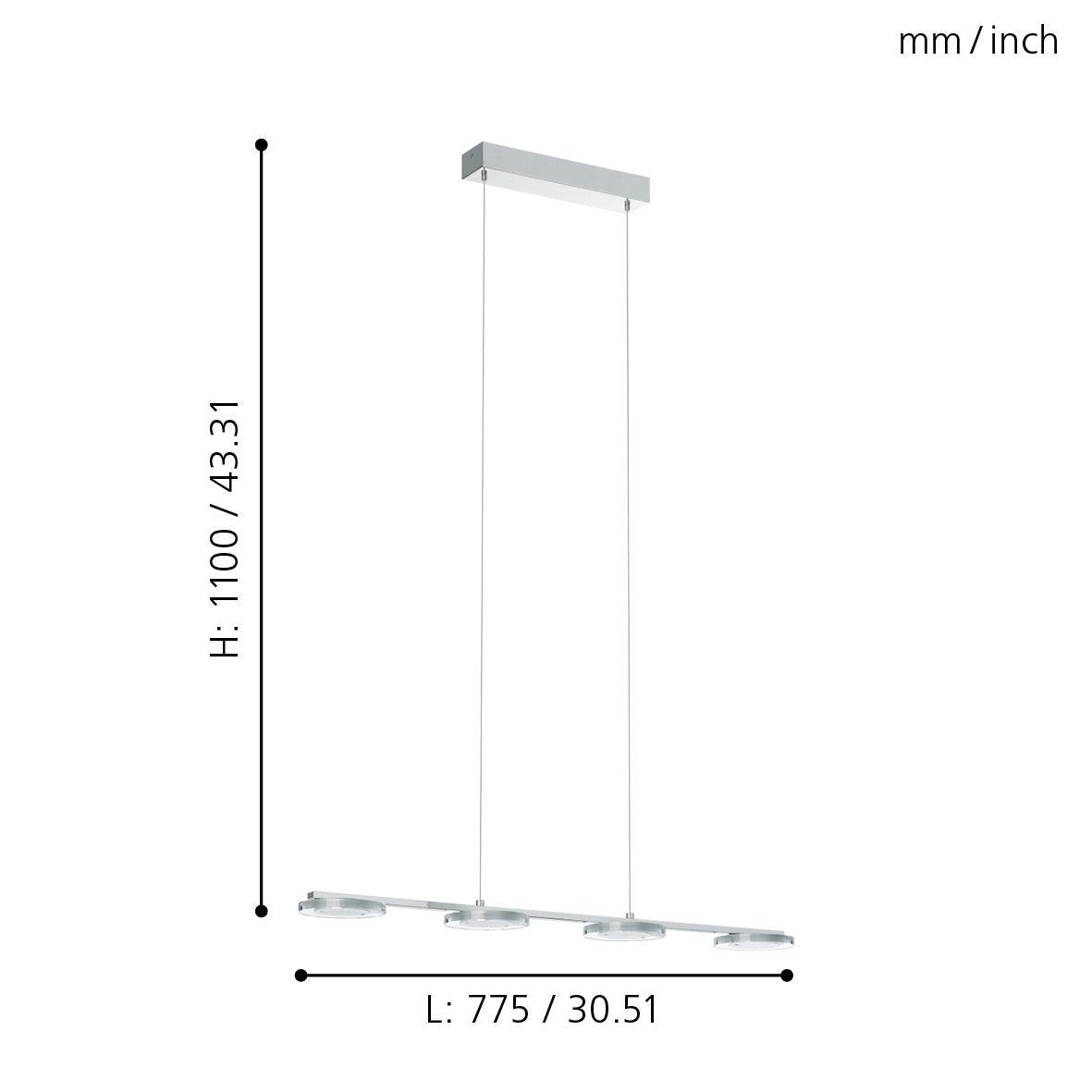 eglo cartama led chrome 4 round light ceiling pendant living room close up