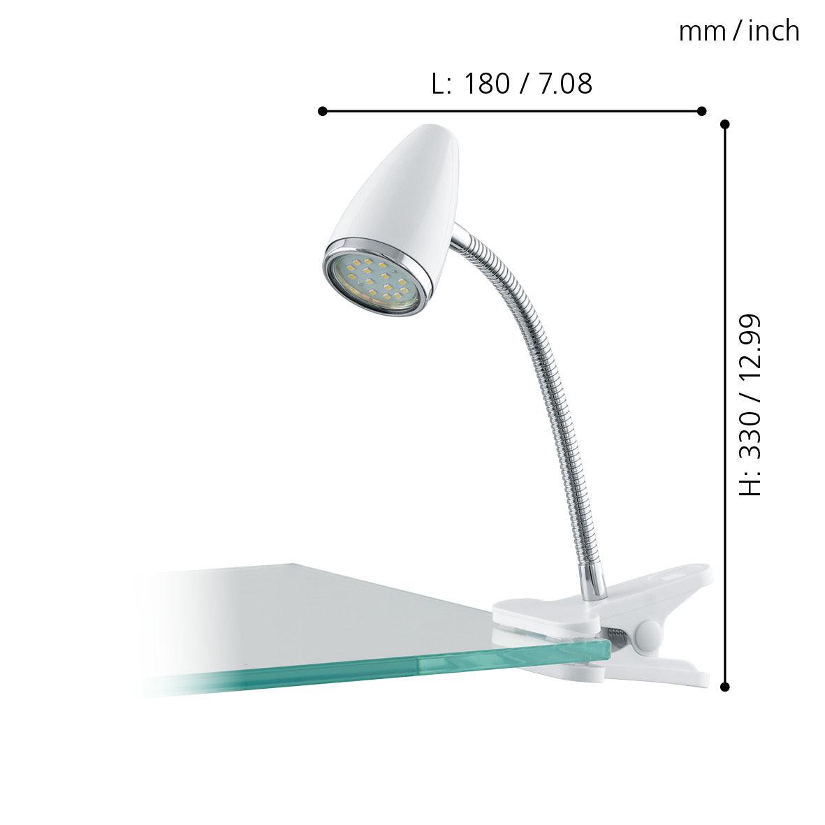 eglo riccio 1 white chrome adjustable table clamp task lamp living room close up