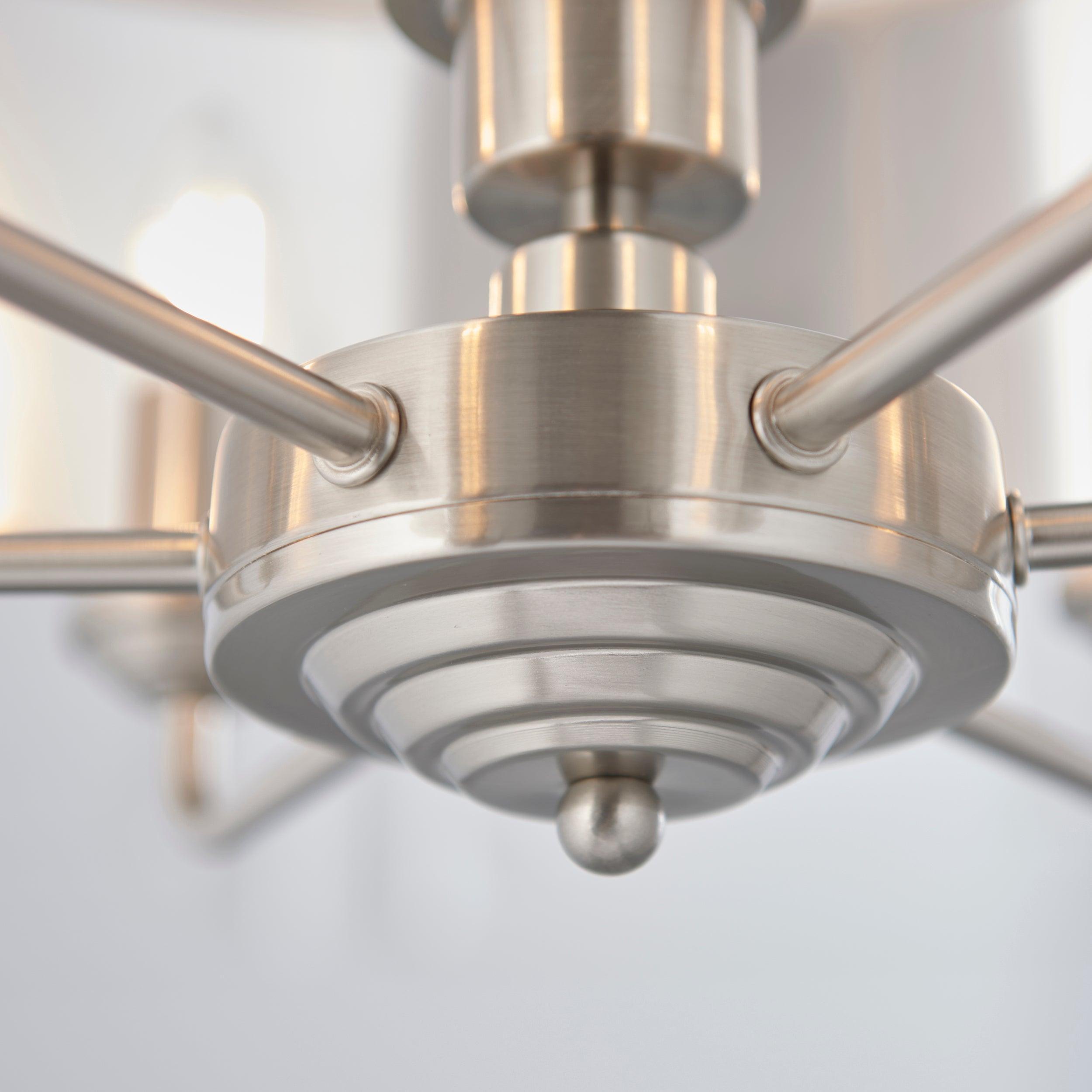Highclere Brushed Chrome with Linen shade 6 Light Pendant-Ceiling Pendant Lights-Endon Lighting Bedrooom Lighting close up Tiffany Lighting Direct