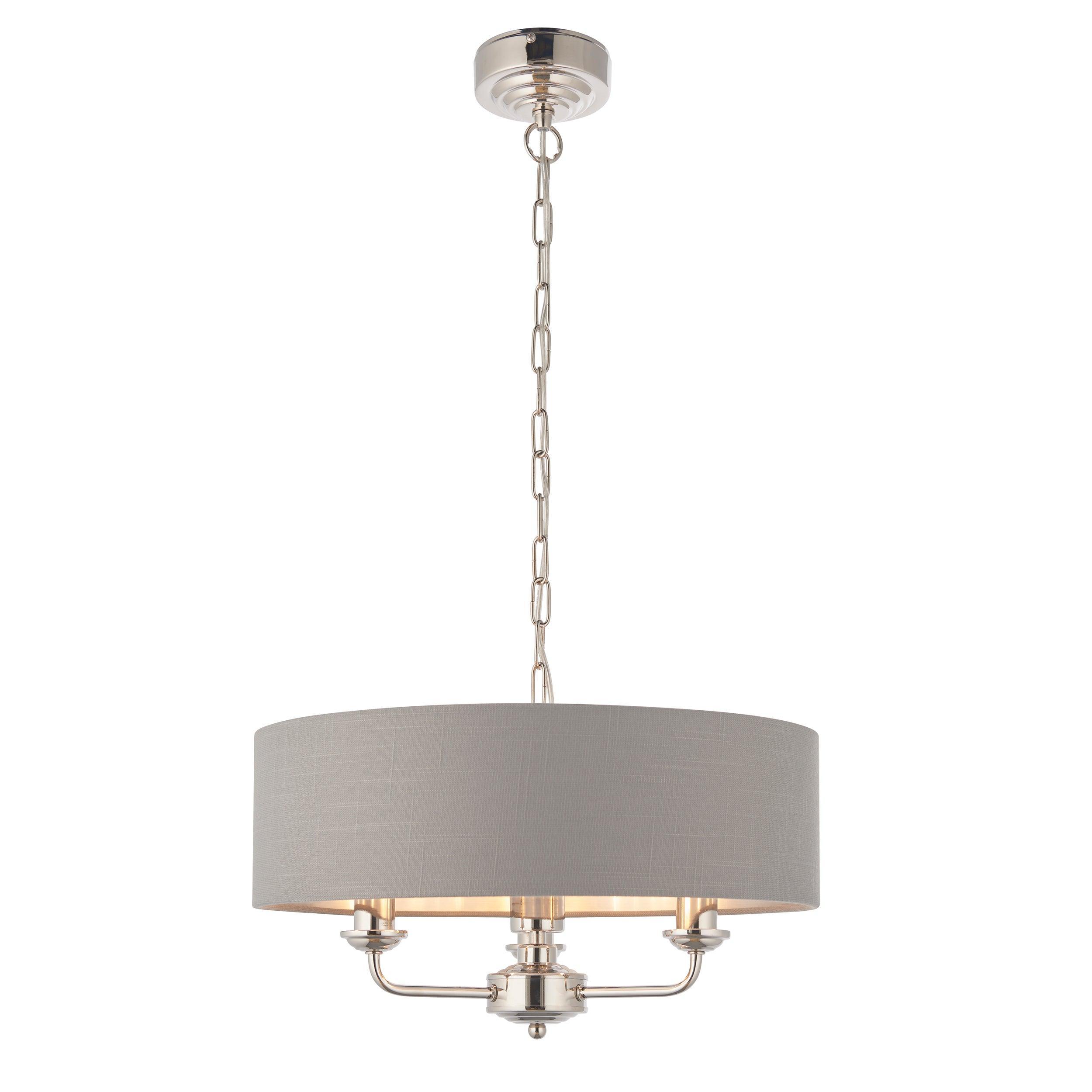 Highclere Bright Nickel & Charcoal Shade 3 Light Pendant-Ceiling Pendant Lights-Endon Lighting Bedrooom Lighting Wider ImageTiffany Lighting Direct