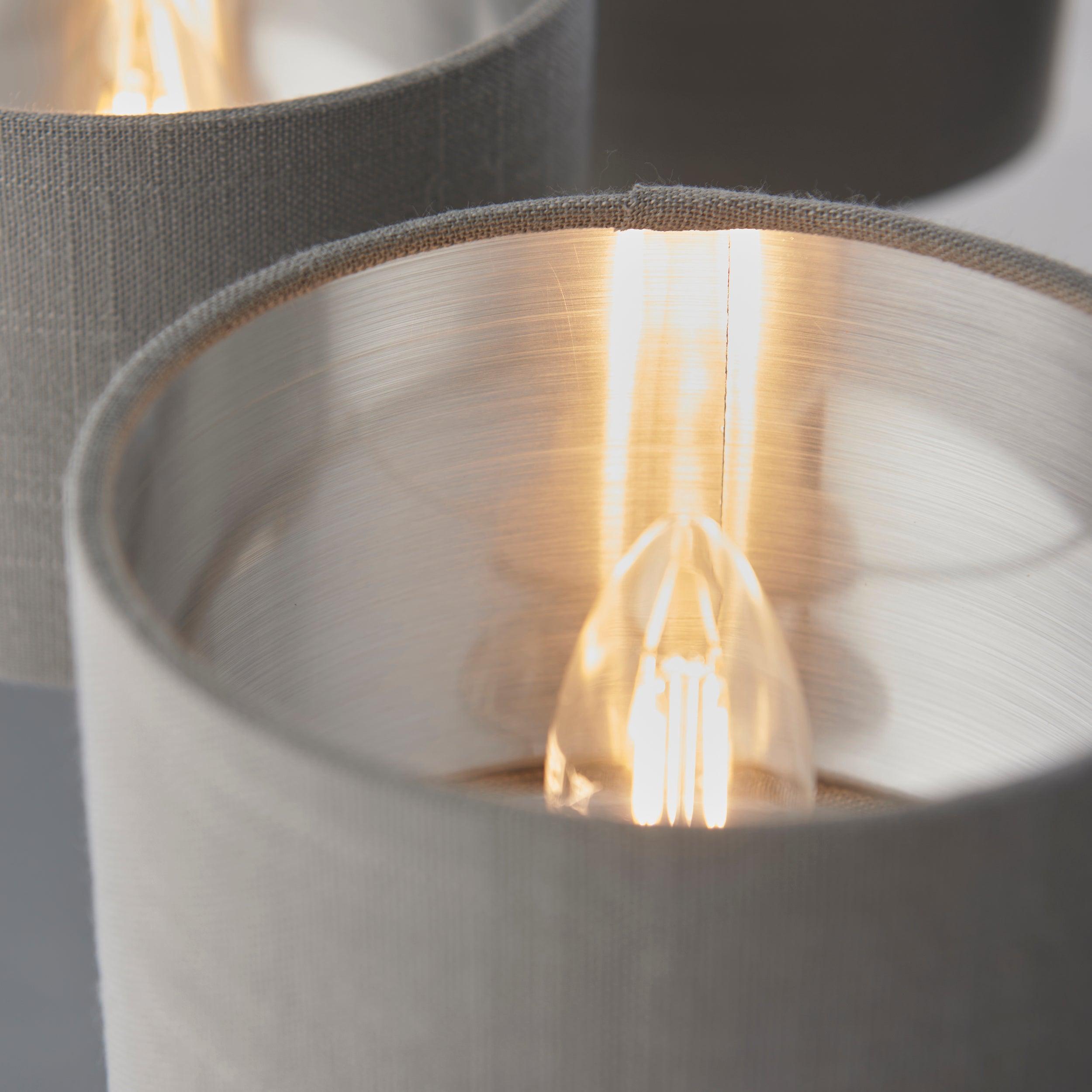 Highclere Bright Nickel and Charcoal Shades 6 Light Pendant-Ceiling Pendant Lights-Endon Lighting Bedrooom Lighting close up Tiffany Lighting Direct