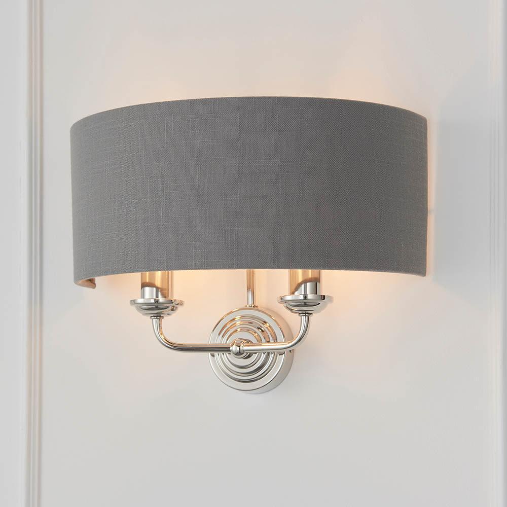 Endon Highclere Bright Nickel Wall Light - Charcoal Shade-OPEN-BOX-310326