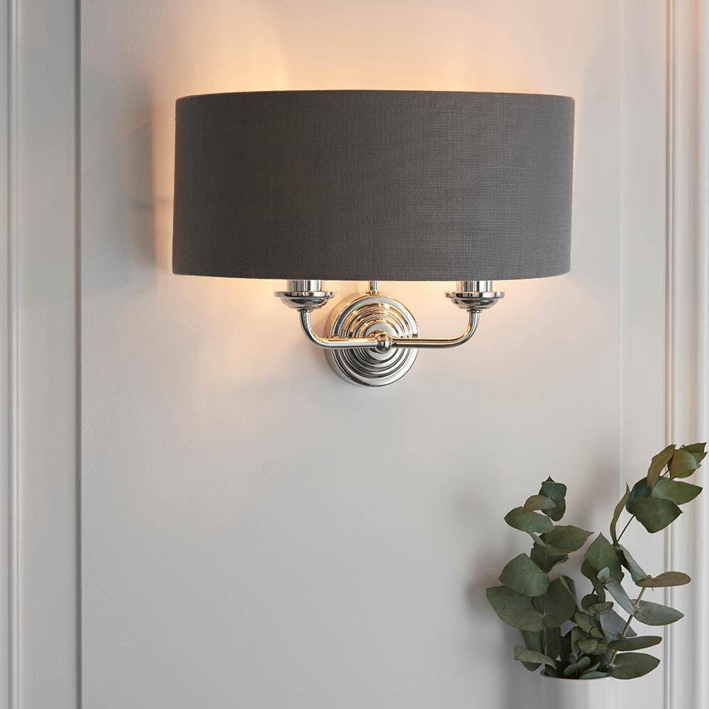 Endon Highclere Bright Nickel Wall Light - Charcoal Shade-OPEN-BOX-310326