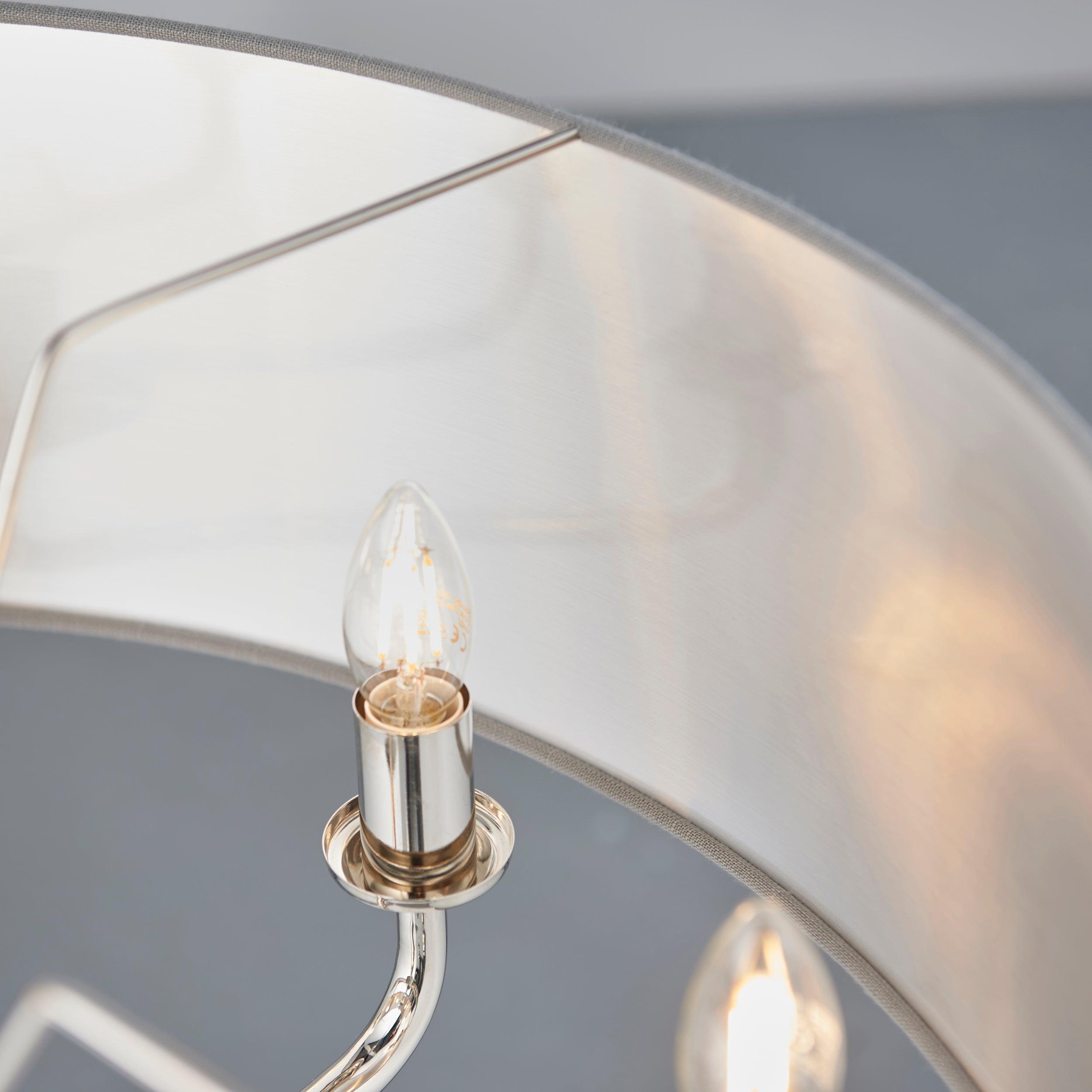 Highclere Bright Nickel & Charcoal Shade 8 Light Pendant-Ceiling Pendant Lights-Endon Lighting Bedrooom Lighting Wide ImageTiffany Lighting Direct