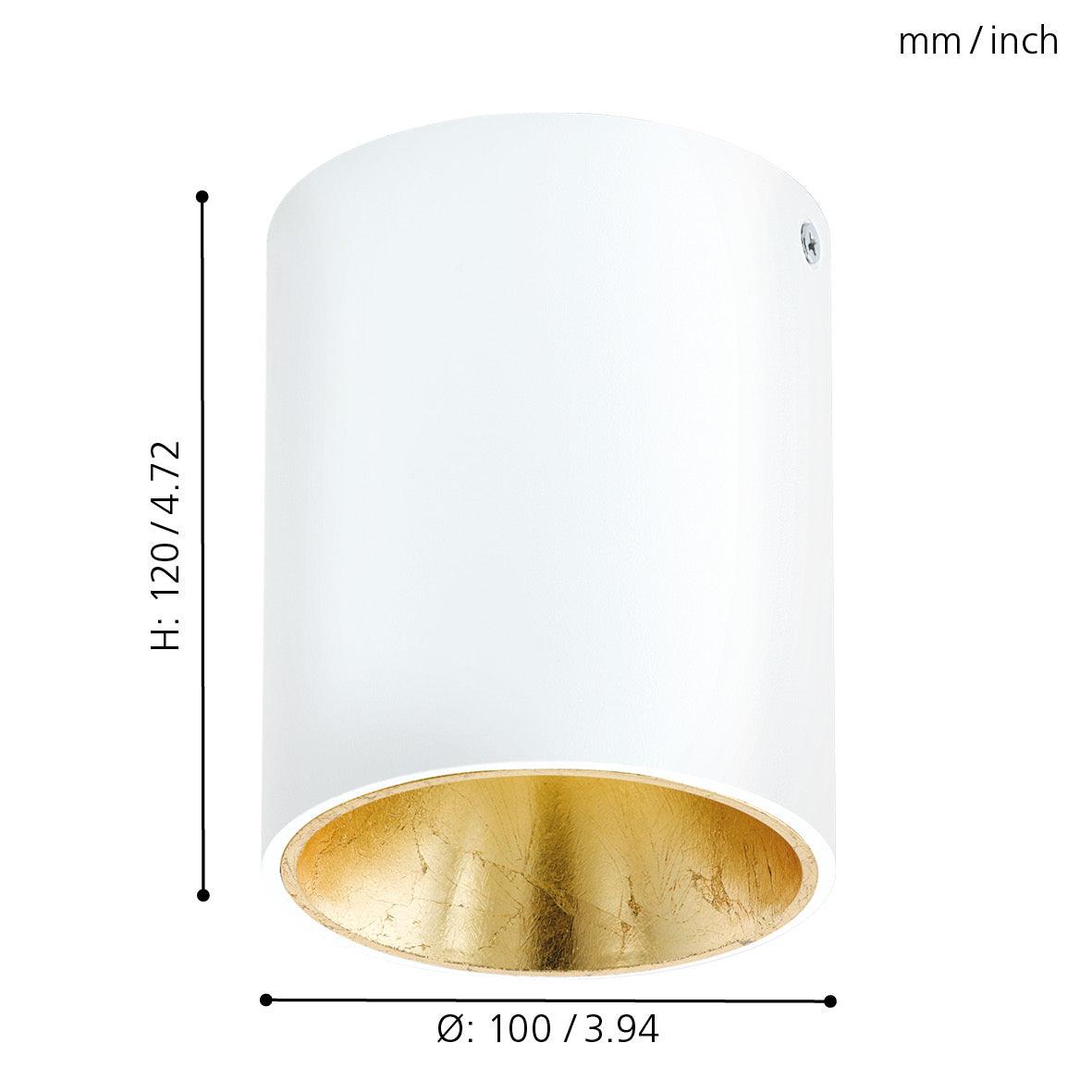 eglo polasso flush led white gold cylinder ceiling light living room close up