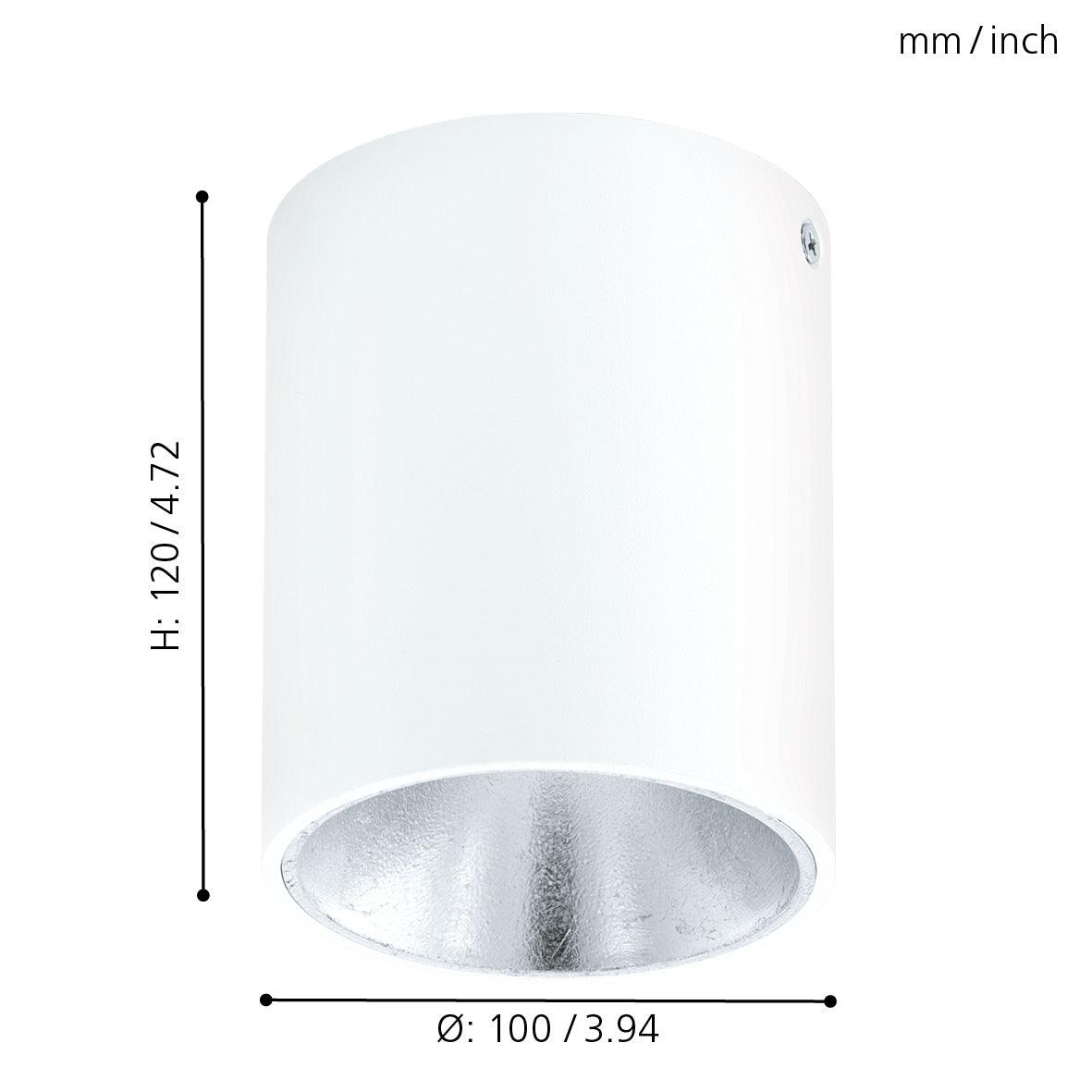 eglo polasso flush led white silver cylinder ceiling light living room close up