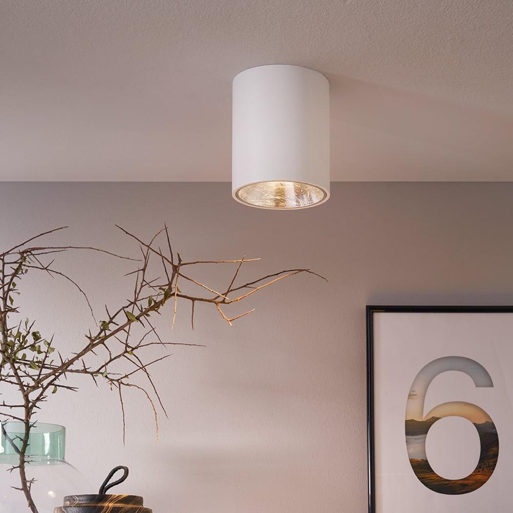eglo polasso flush led white silver cylinder ceiling light