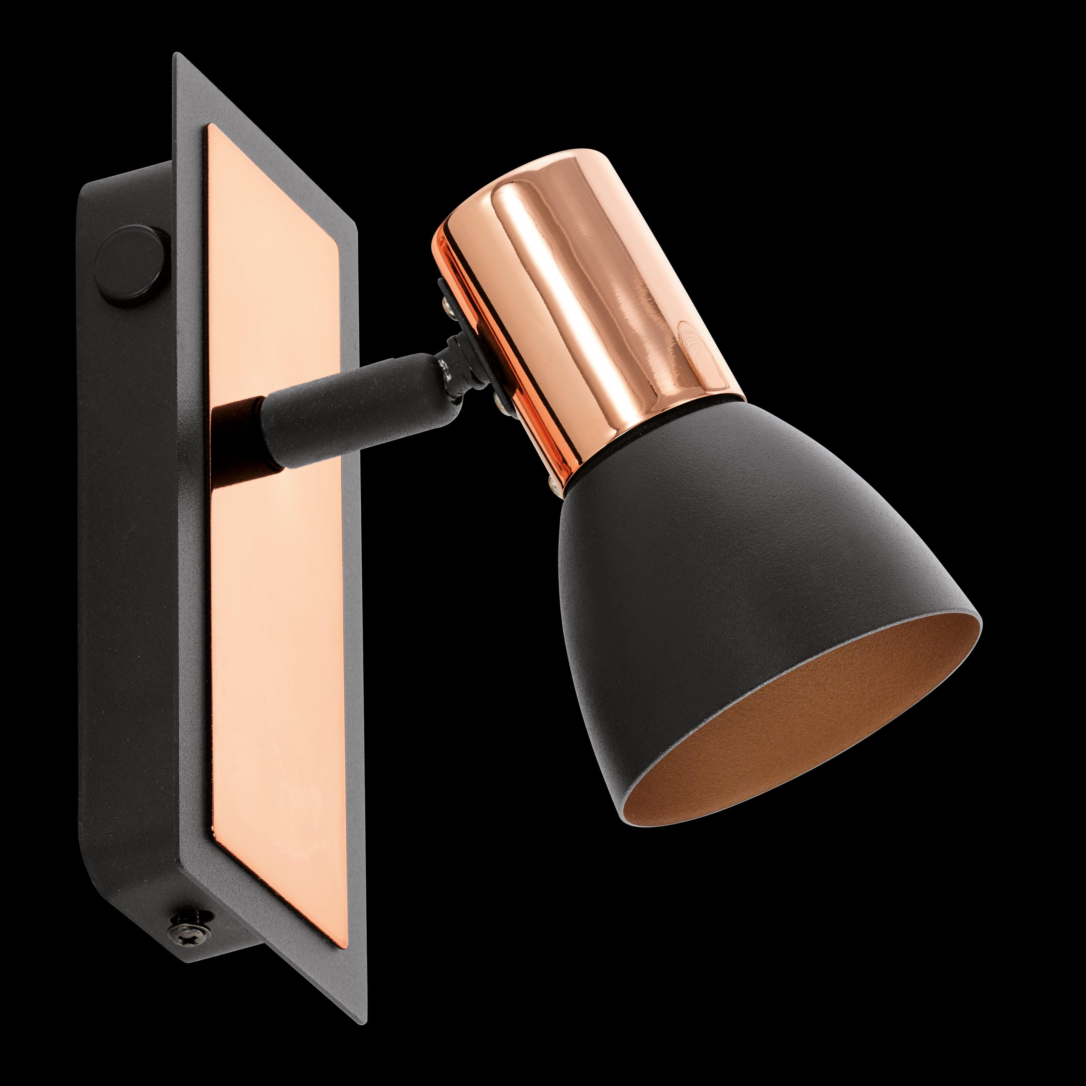 eglo barnham copper black wall spotlight living room close up