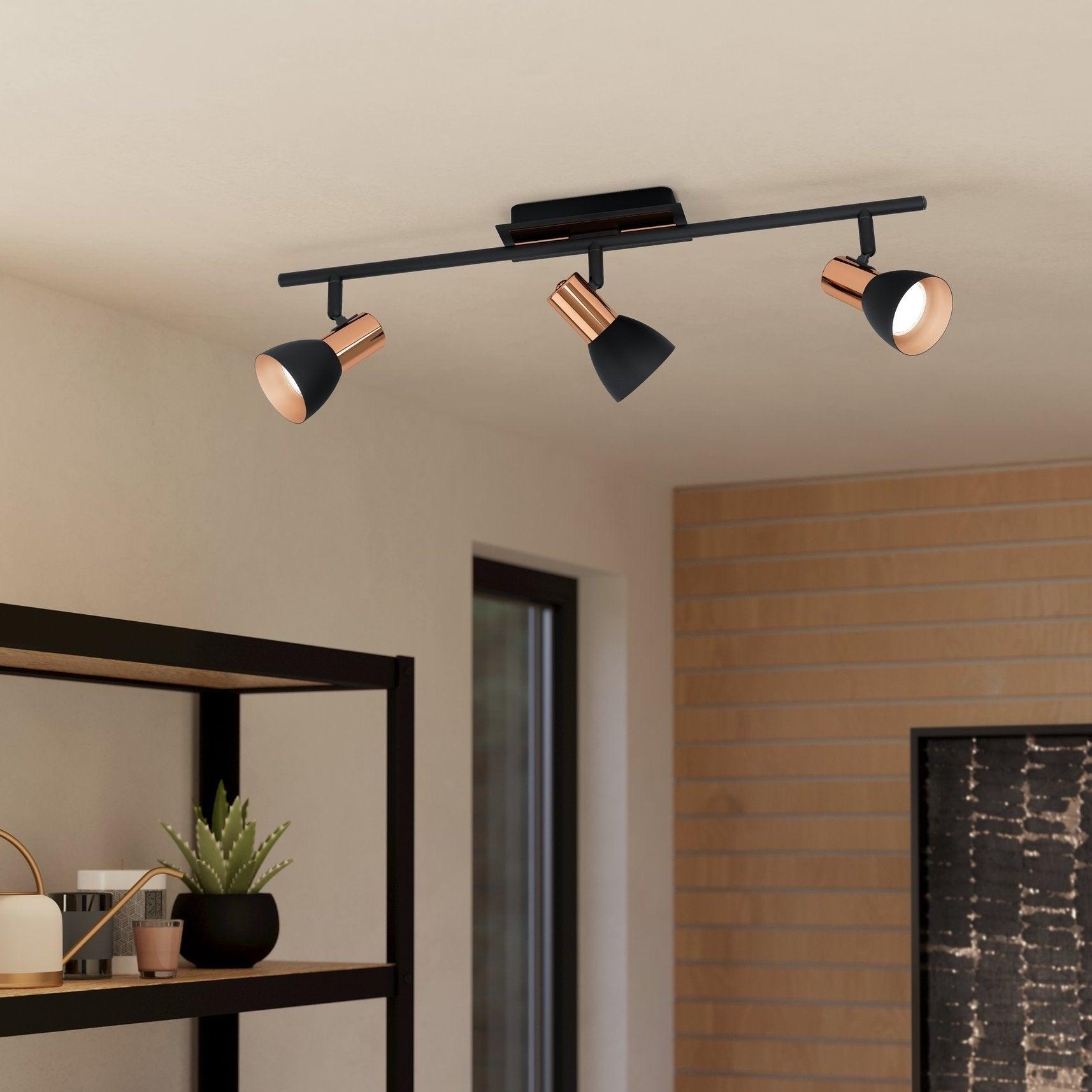 eglo barnham copper black 3 light bar spotlight