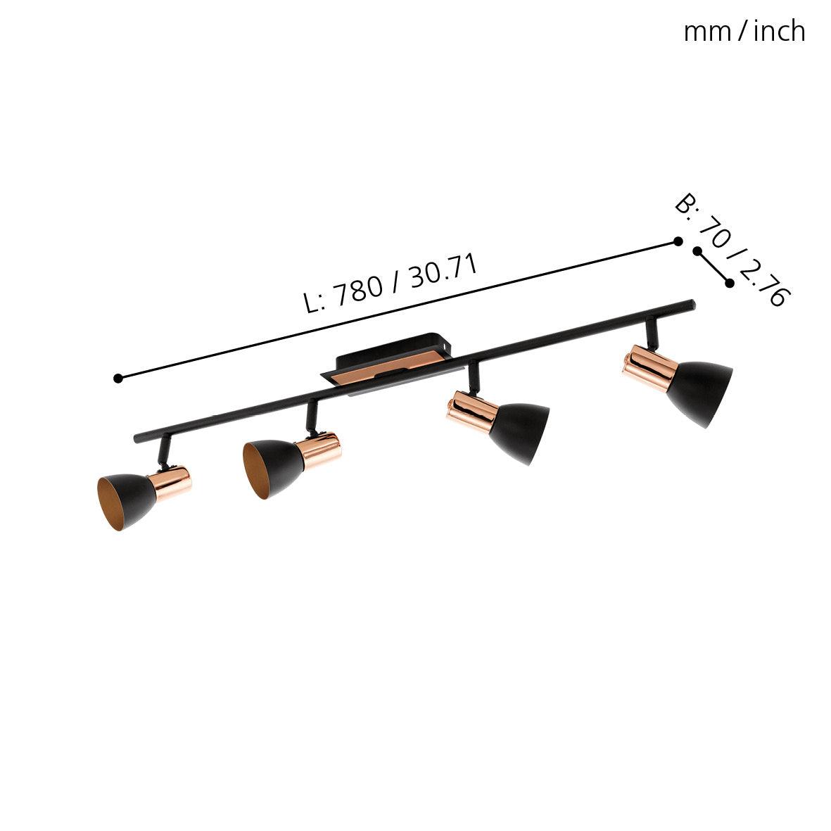 eglo barnham copper black 4 light bar spotlight living room image