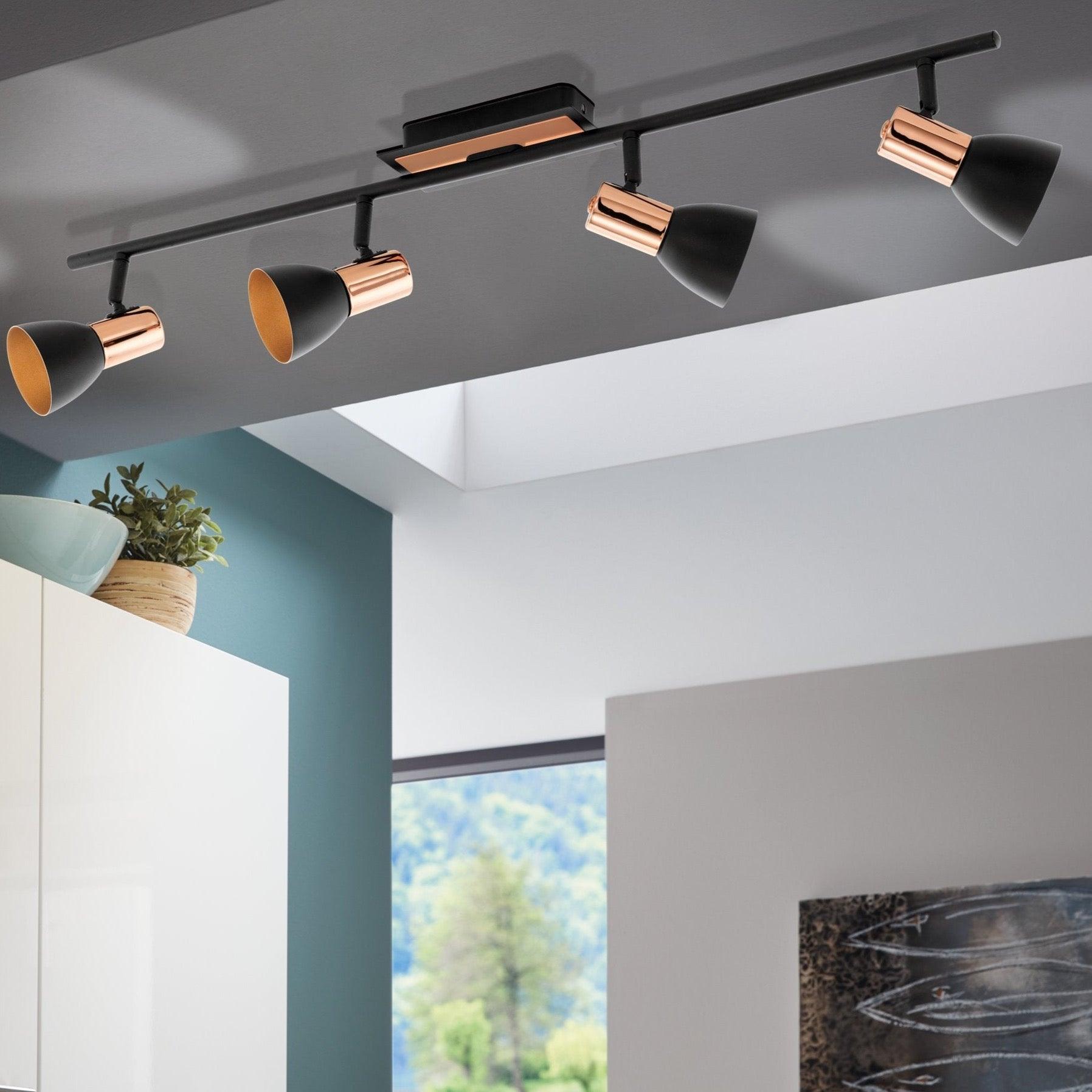 eglo barnham copper black 4 light bar spotlight