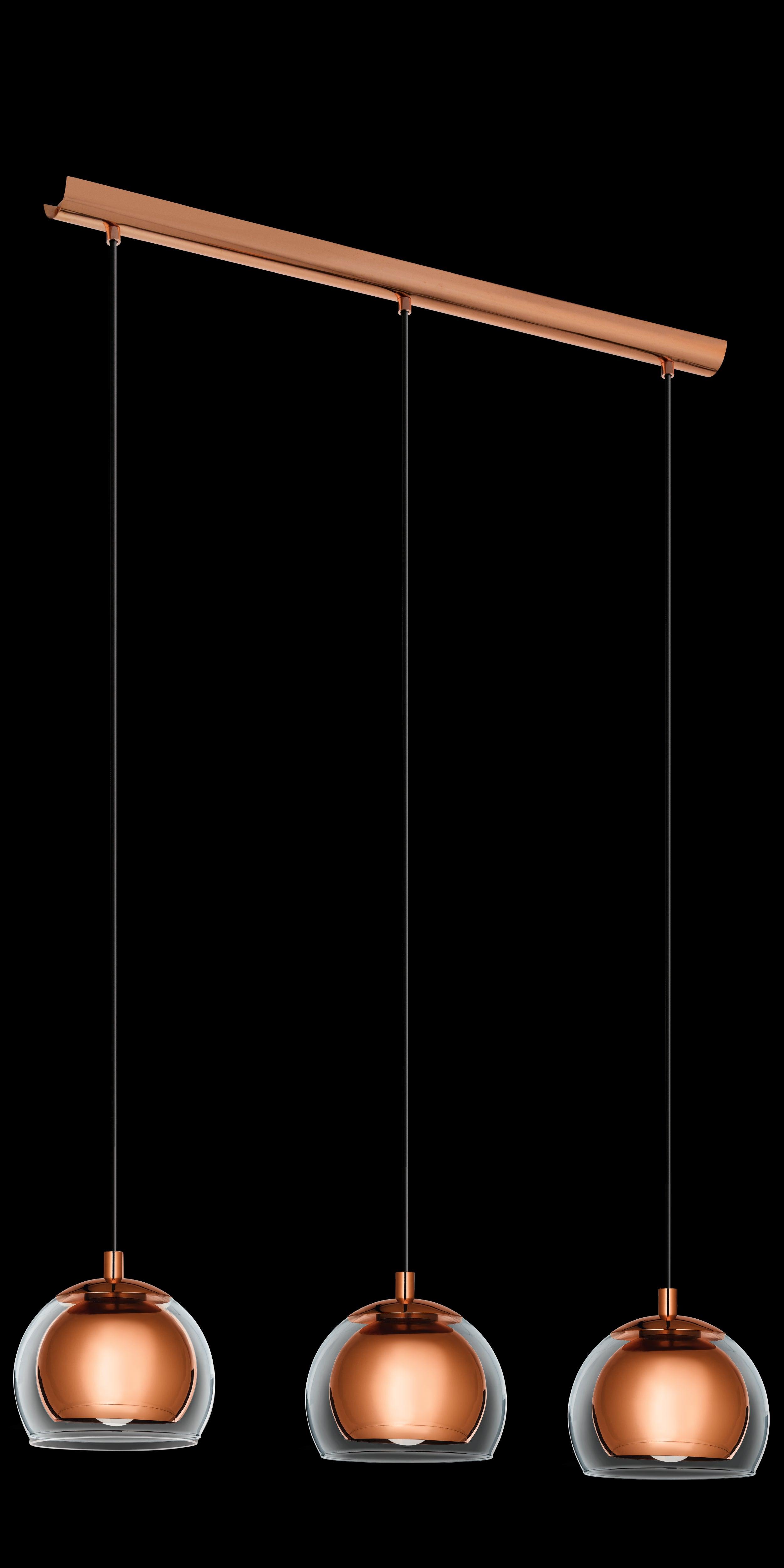 eglo rocamar 3 light clear glass copper ceiling pendant living room close up