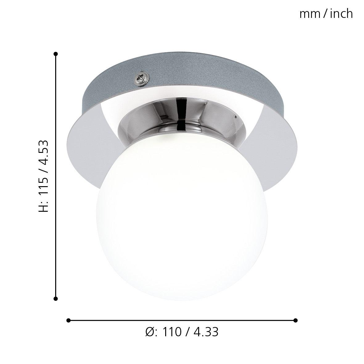 eglo mosiano ip44 chrome opal glass bathroom wall light living room close up