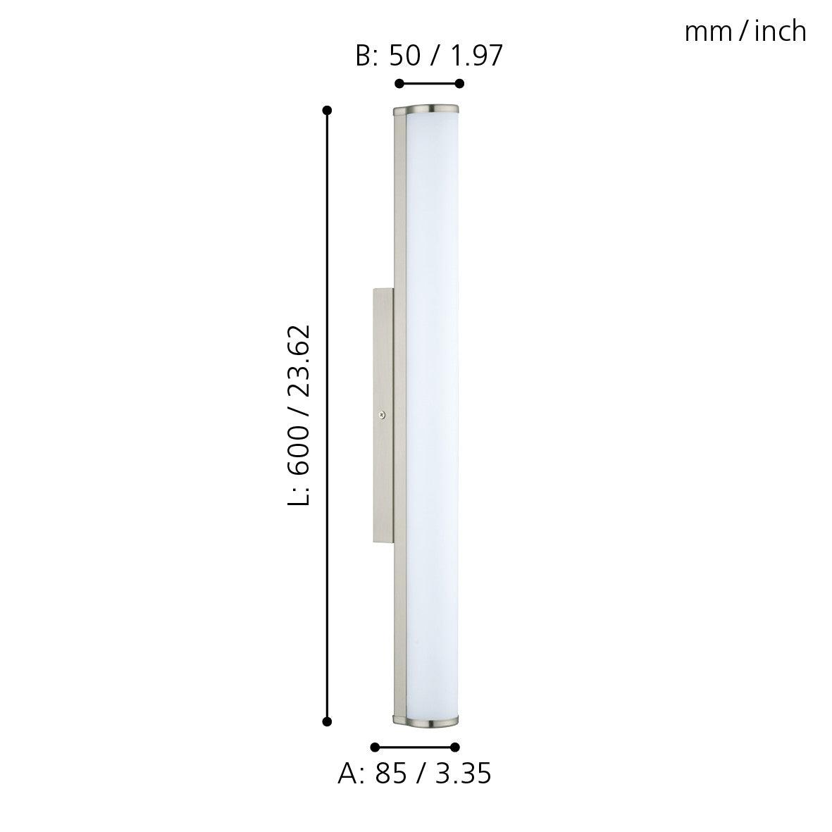 eglo calnova bathroom nickel glass 60cm tube wall light ip44 kitchen lighting