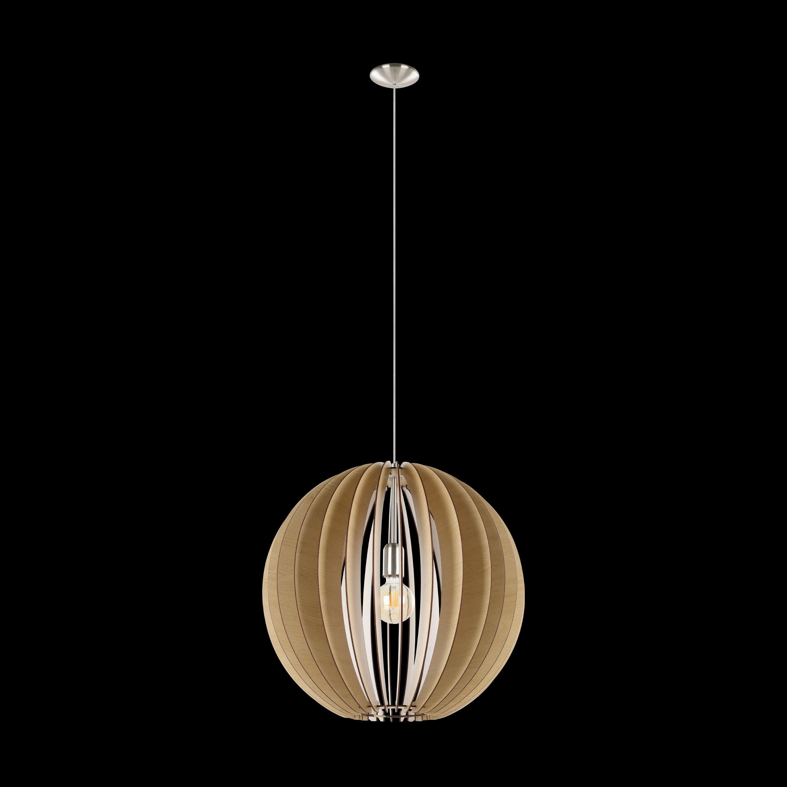 eglo cossano round light wood slat ceiling pendant 50cm living room image