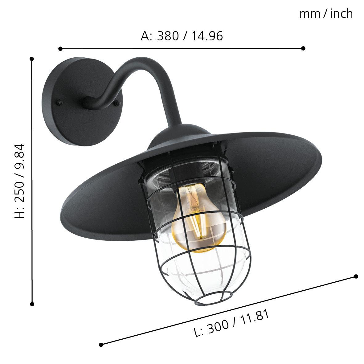 eglo melgoa black ip44 outdoor wall light living room close up