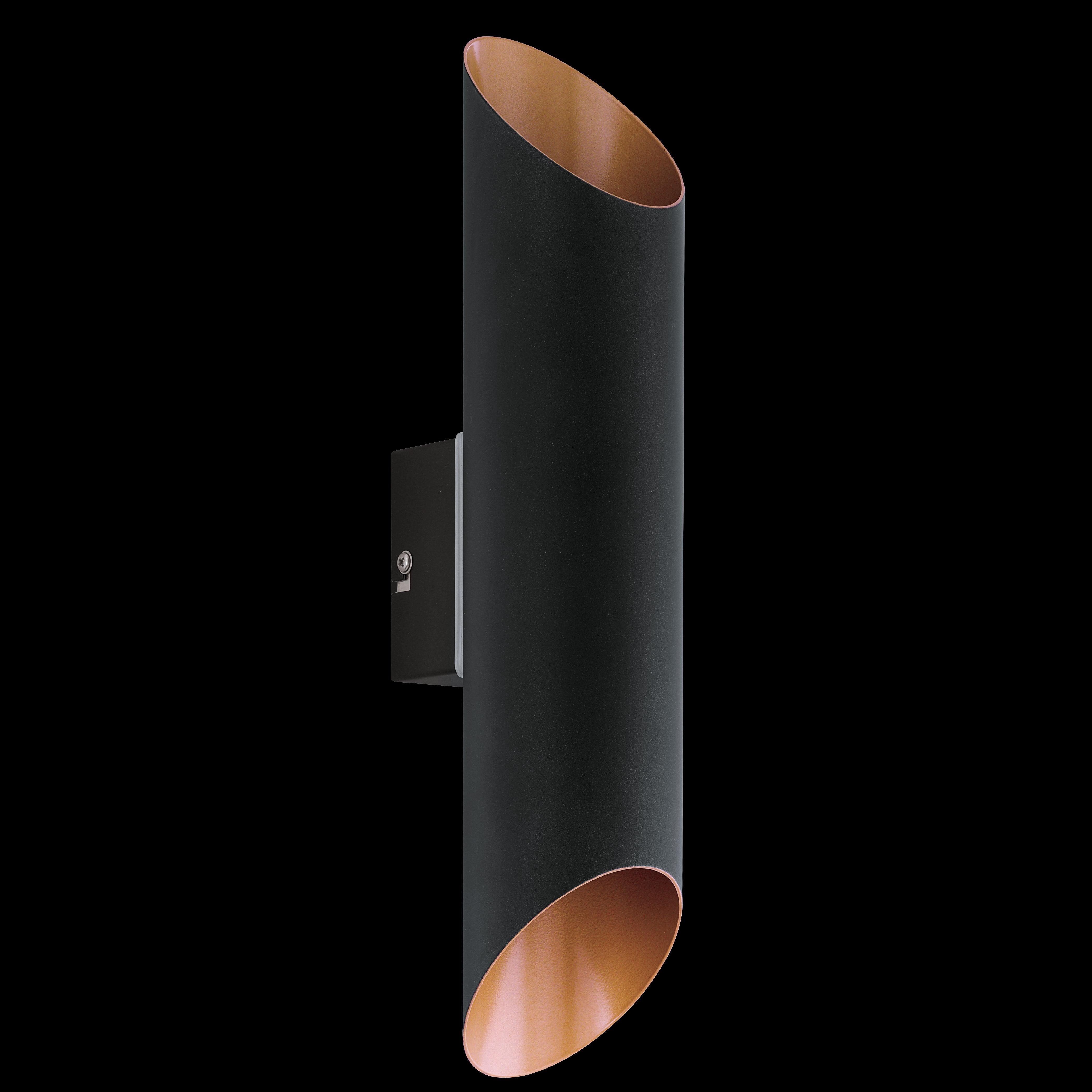 eglo agolada black copper up down led outdoor wall light living room close up