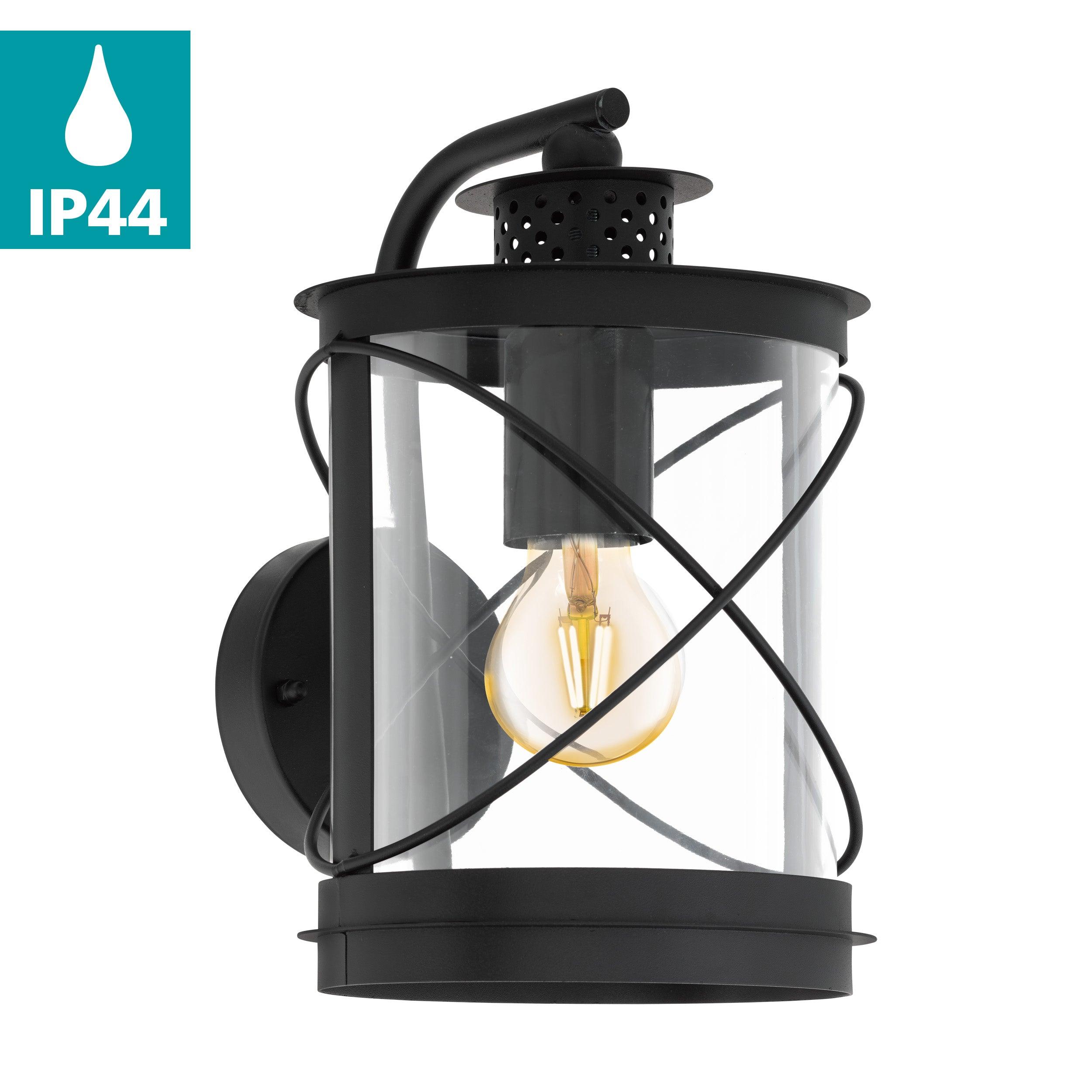eglo hilburn black lantern ip44 exterior wall light living room image