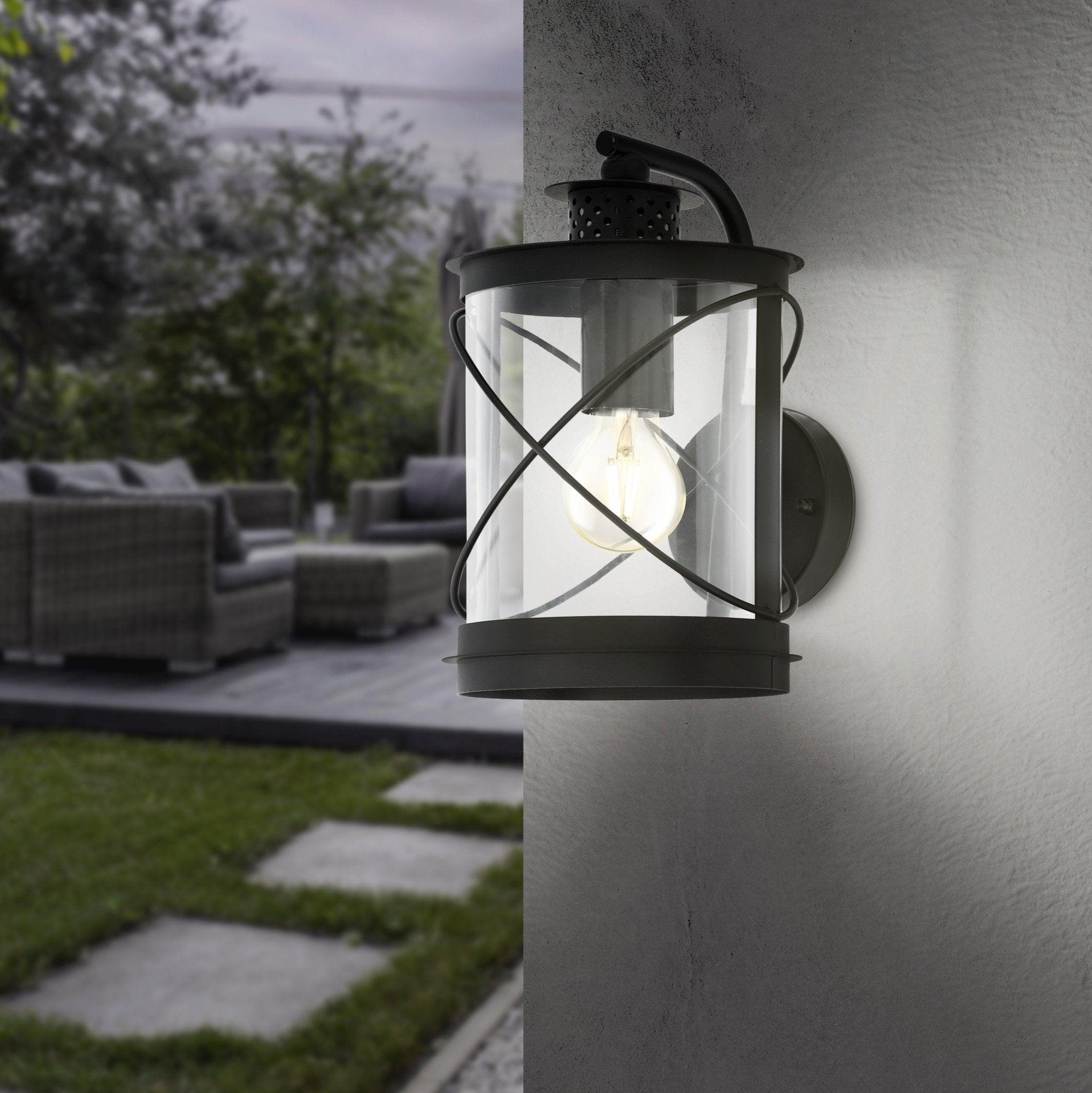 eglo hilburn black lantern ip44 exterior wall light