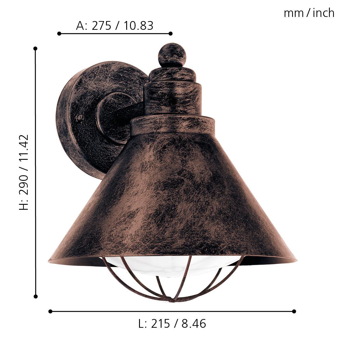 eglo barrosela antique copper ip44 outdoor wall light living room close up