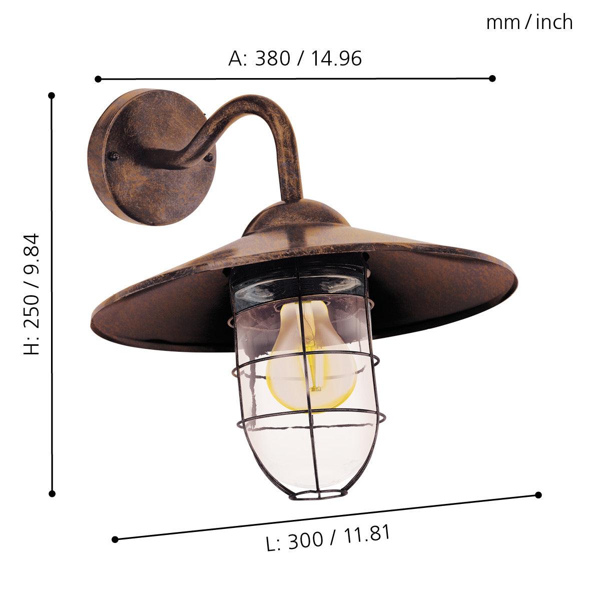 eglo melgoa antique copper lantern ip44 outdoor wall light living room close up