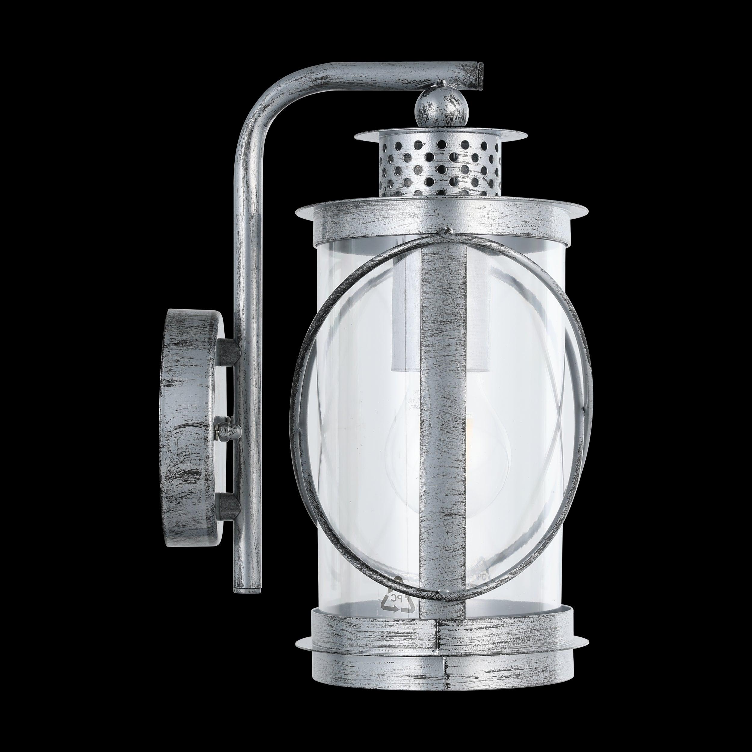 eglo hilburn 1 silver lantern style ip44 outdoor wall light living room image