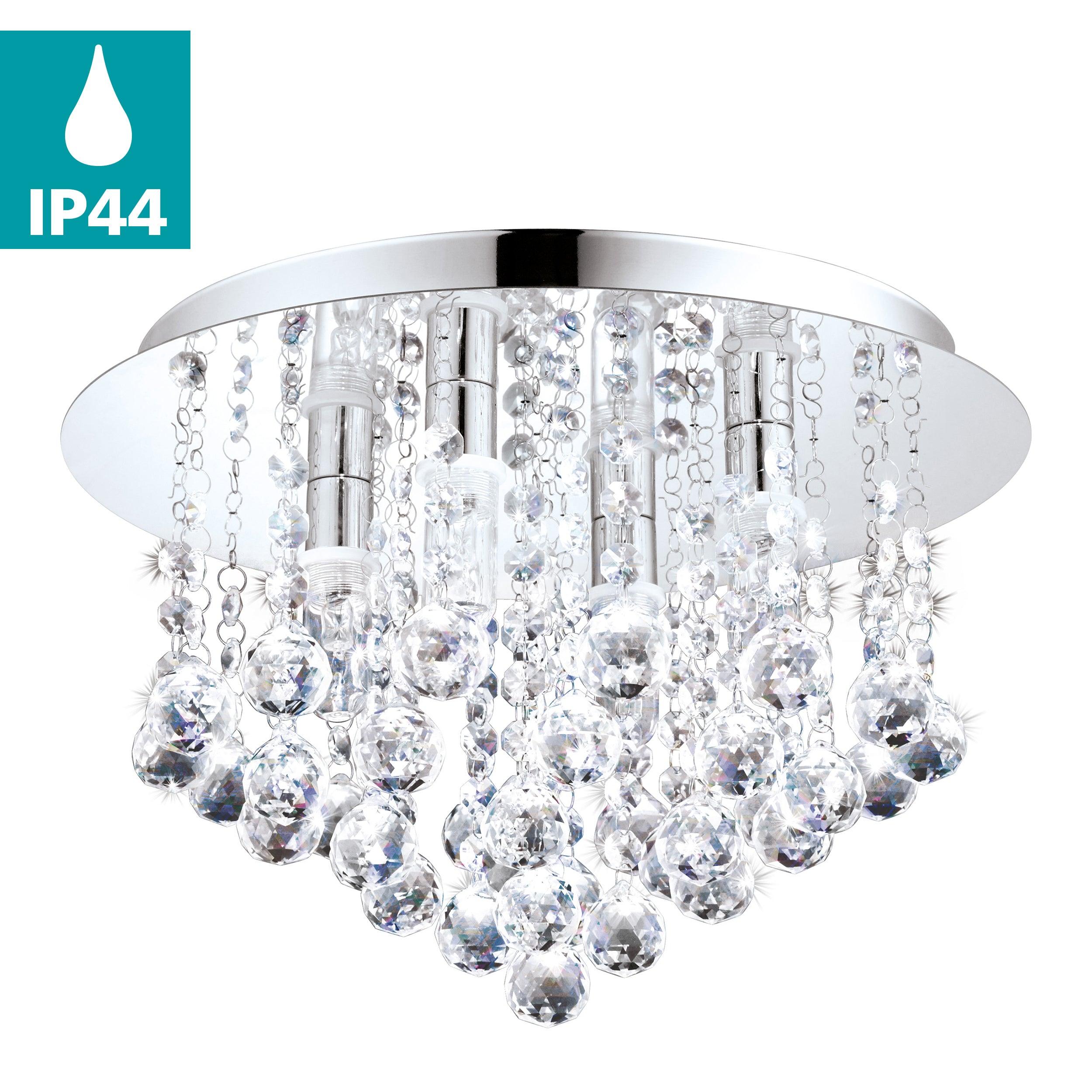 eglo almonte chrome clear crystal glass flush bathroom ceiling light hallway lighting