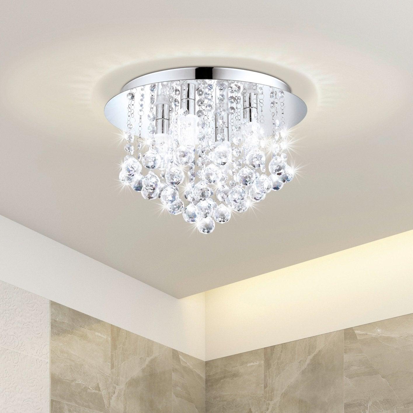 eglo almonte chrome clear crystal glass flush bathroom ceiling light living room close up