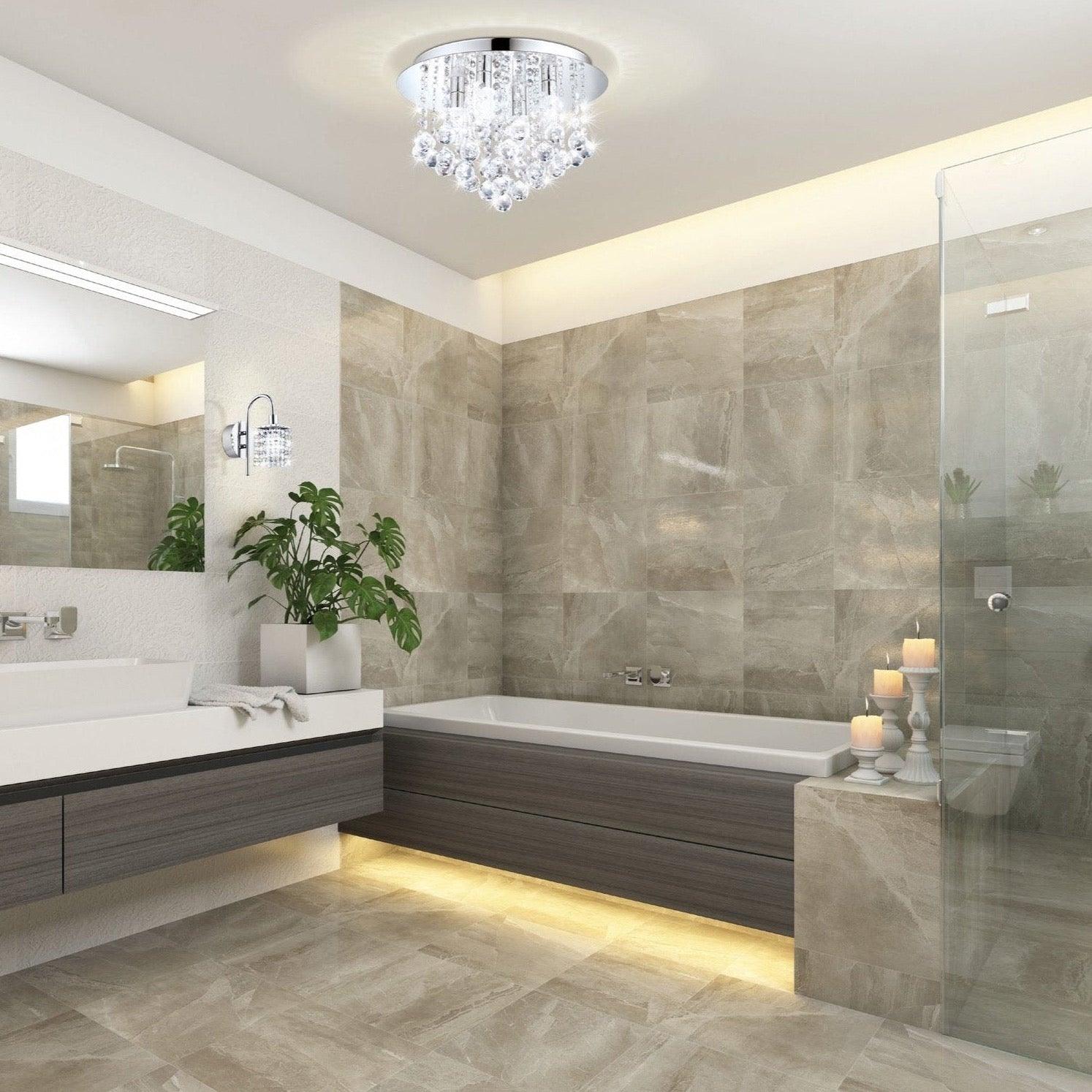 eglo almonte chrome clear crystal glass flush bathroom ceiling light