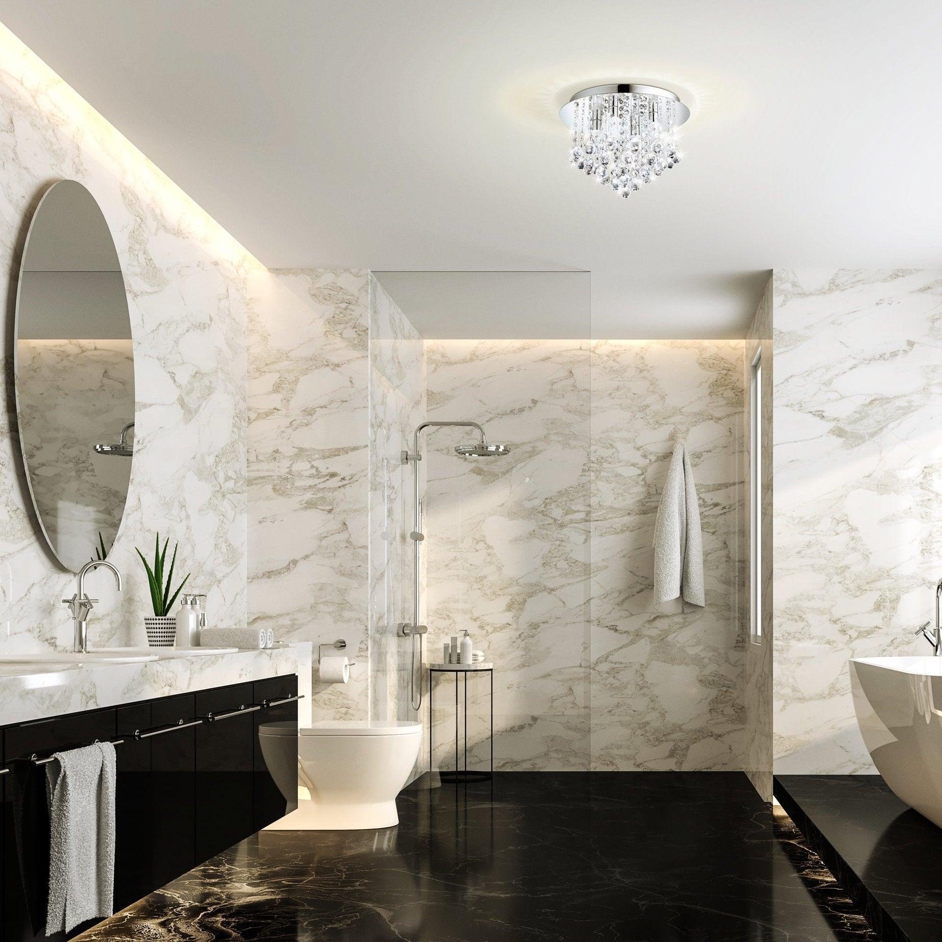 eglo almonte chrome clear crystal glass flush bathroom ceiling light living room image