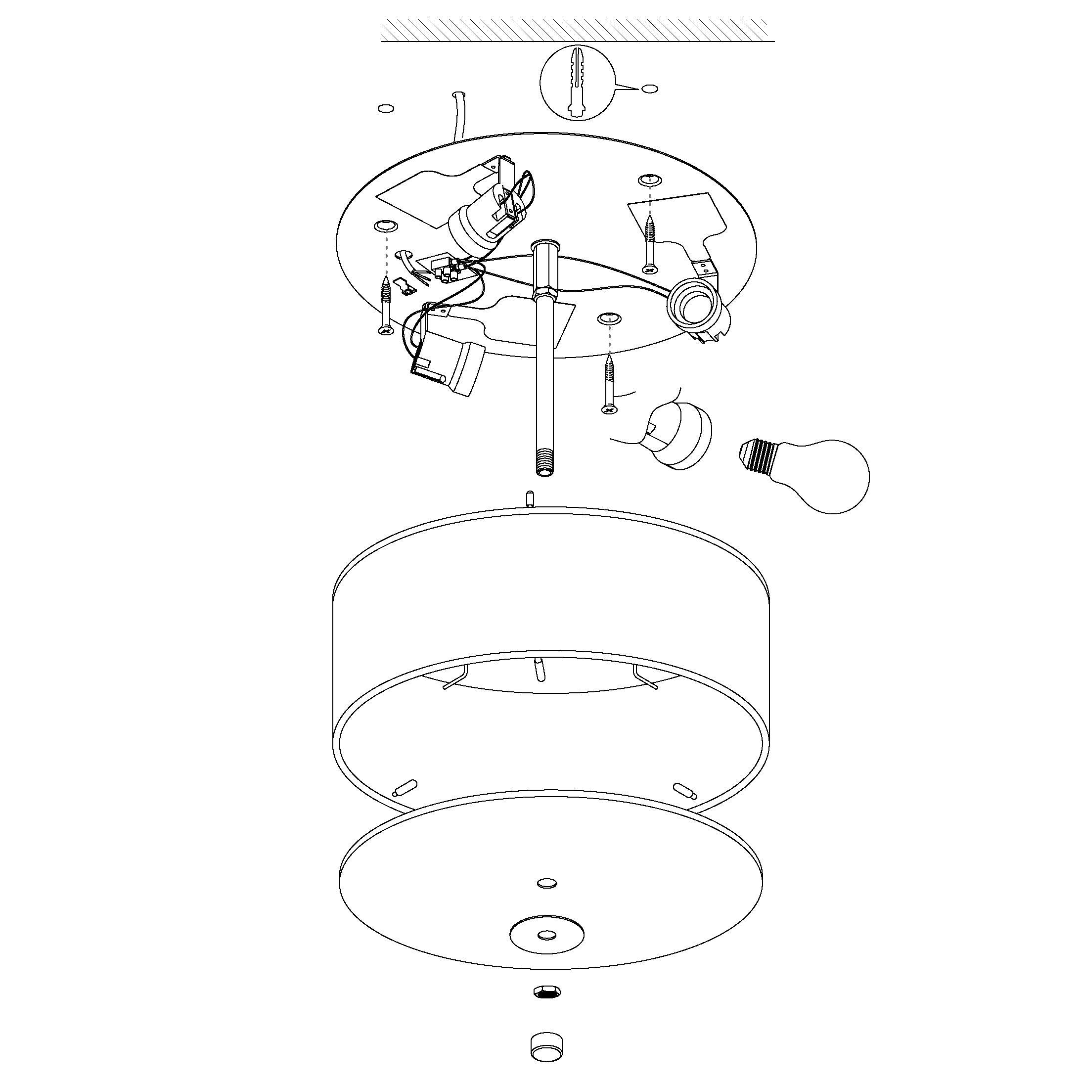eglo pasteri flush 47 5cm white fabric drum shade with glass diffuser Kitchen Lighting Close Up