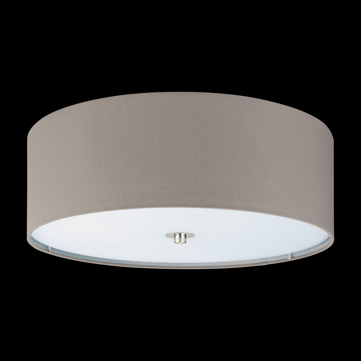 Eglo Pasteri Flush 47.5cm Taupe Fabric Drum Shade with Glass Diffuser-warehouse-091026