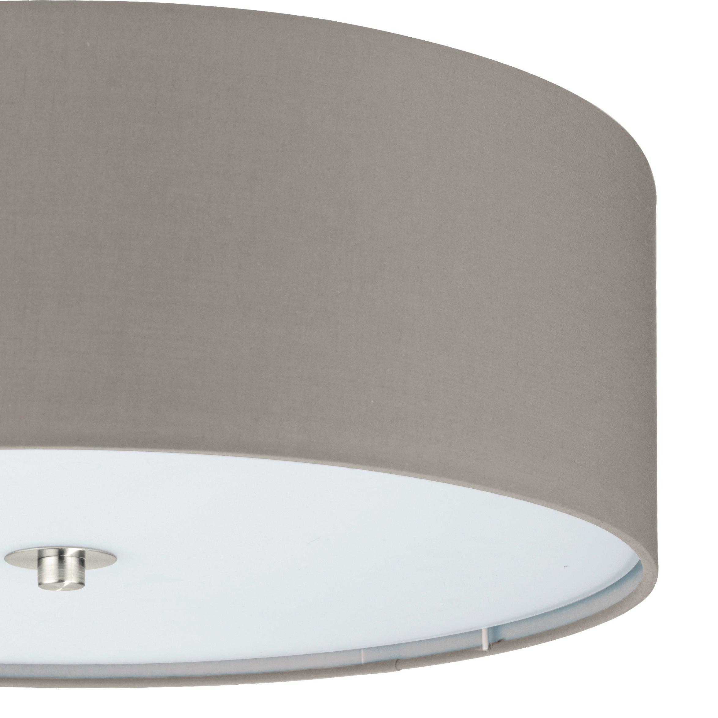 eglo pasteri flush 47 5cm taupe fabric drum shade with glass diffuser Kitchen Lighting Close Up